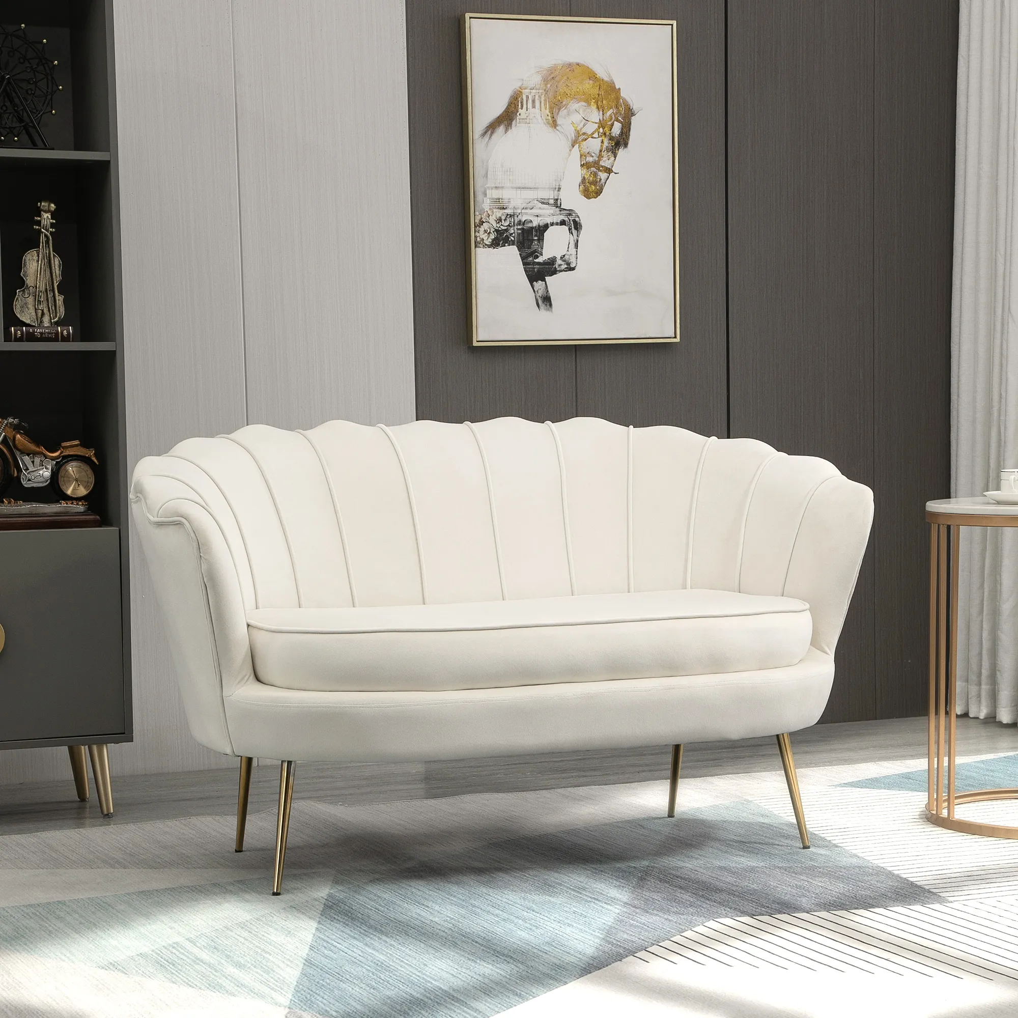 TRUUSK Moderne 2-zitsbank Gestoffeerde Loveseat – Fluweel – Armleuning – Tot 150kg – Crème – 130x77x77cm - Afbeelding 3