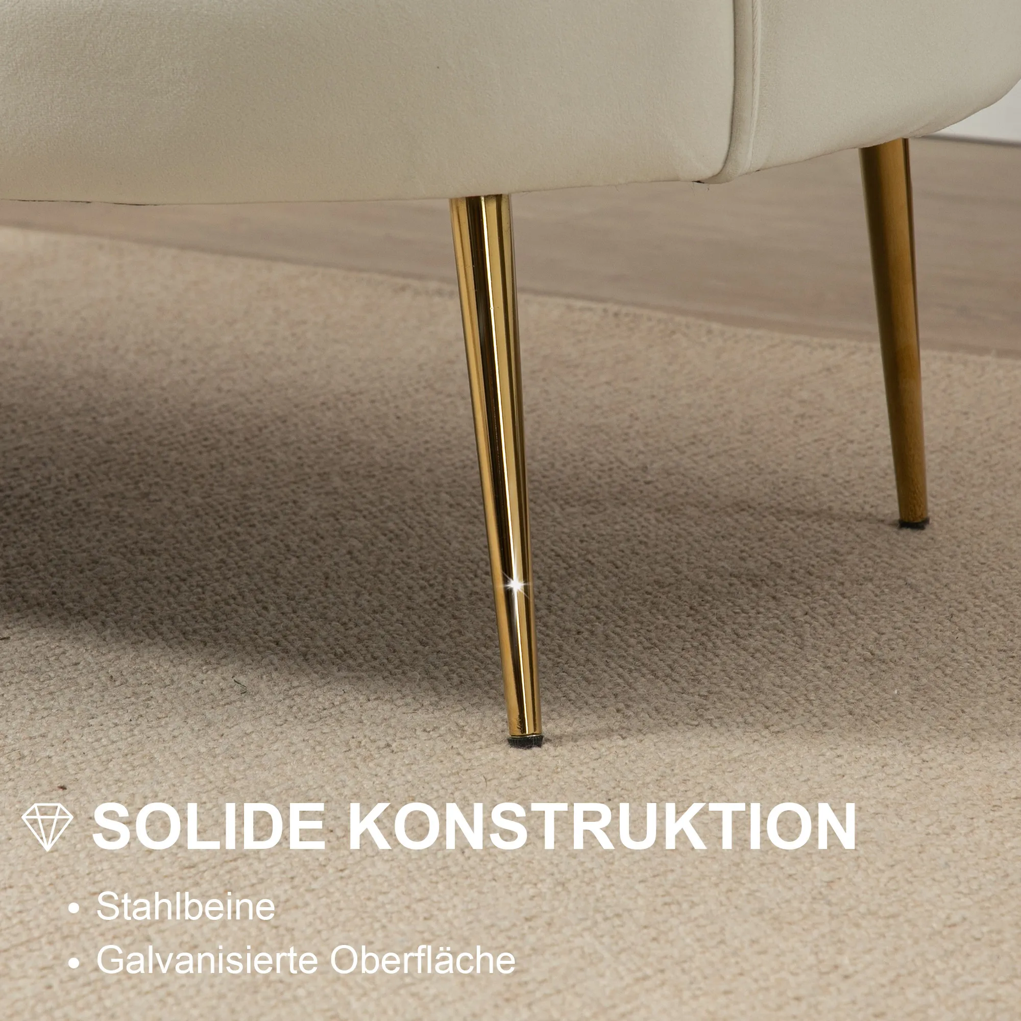 TRUUSK Moderne 2-zitsbank Gestoffeerde Loveseat – Fluweel – Armleuning – Tot 150kg – Crème – 130x77x77cm - Afbeelding 7