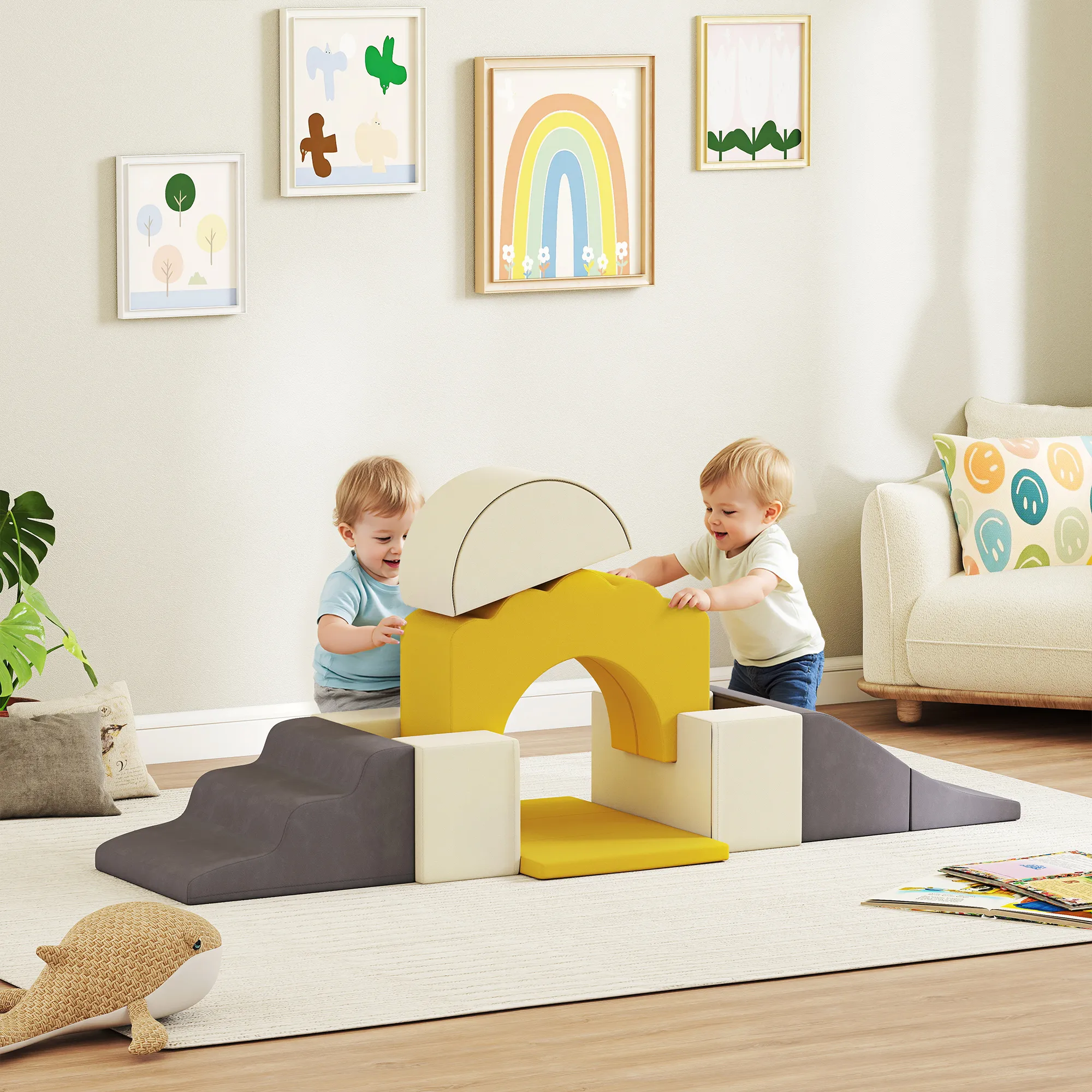 7-delig Set Klimblokken Voor Baby’s & Peuters, Zacht Klimset Voor Binnenshuis, Stof, Schuim, Kleurrijk - Afbeelding 3