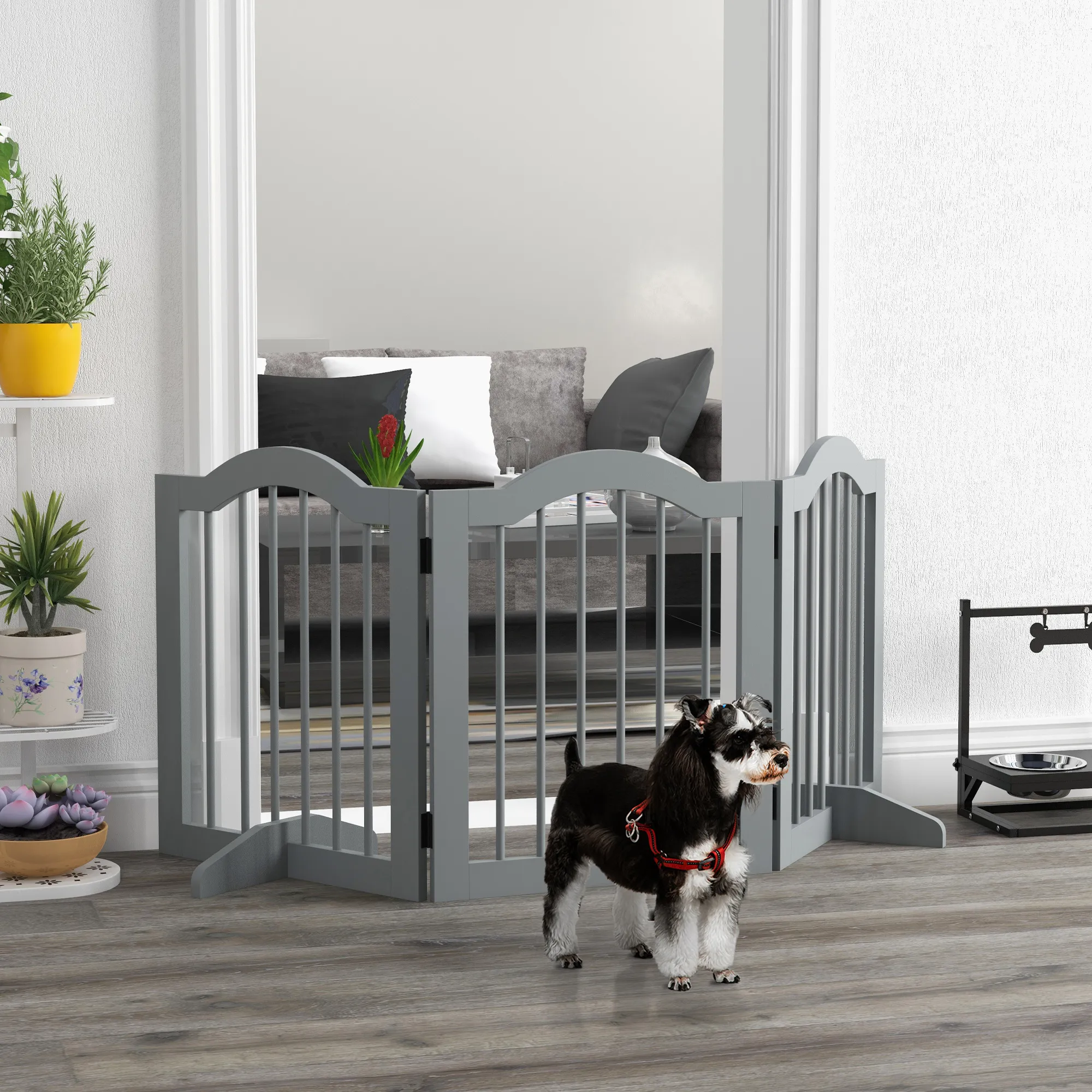TRUUSK Afscheidingshek Hond 3-delig – 154,5 x 61 cm – Opvouwbaar met Deur – Deurbeschermingshek – 2 Steunvoeten – Vrijstaand - Afbeelding 3