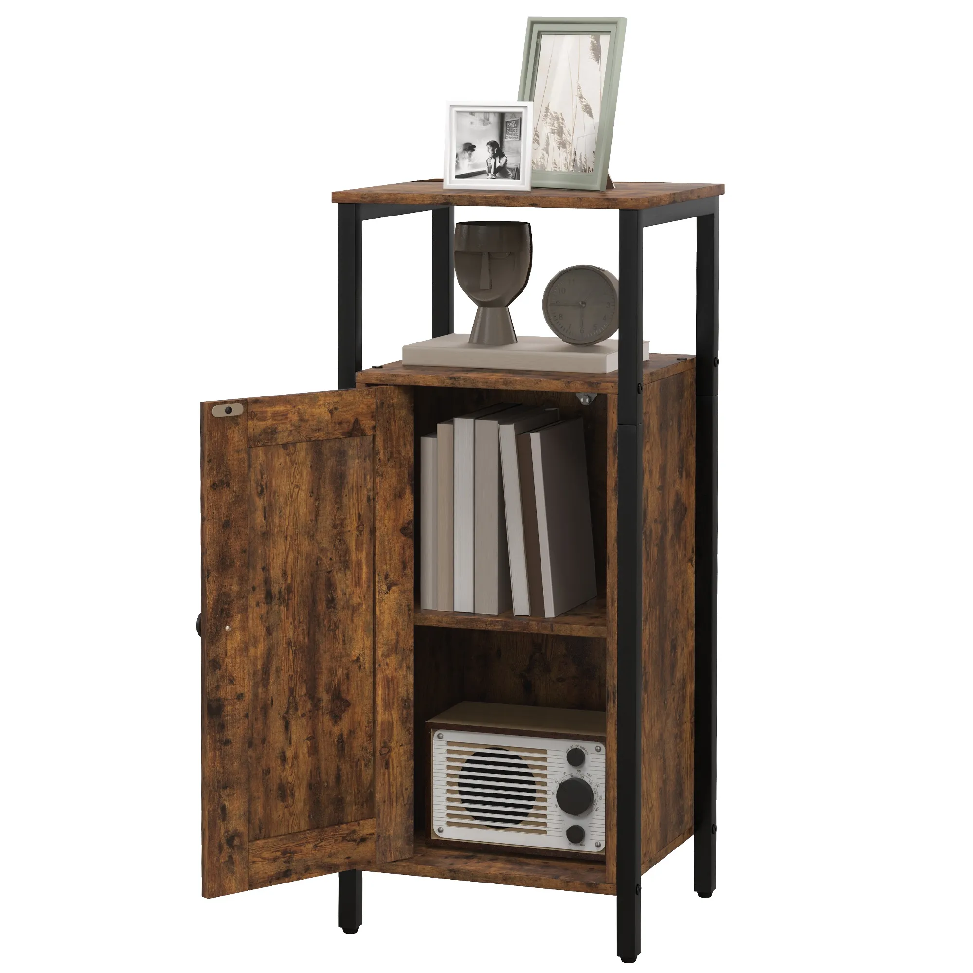 TRUUSK Industriële Bijzettafel – Verstelbaar Rek – Rustiek Bruin – 34 x 30 x 80 cm – Voor Woonkamer en Slaapkamer - Afbeelding 2