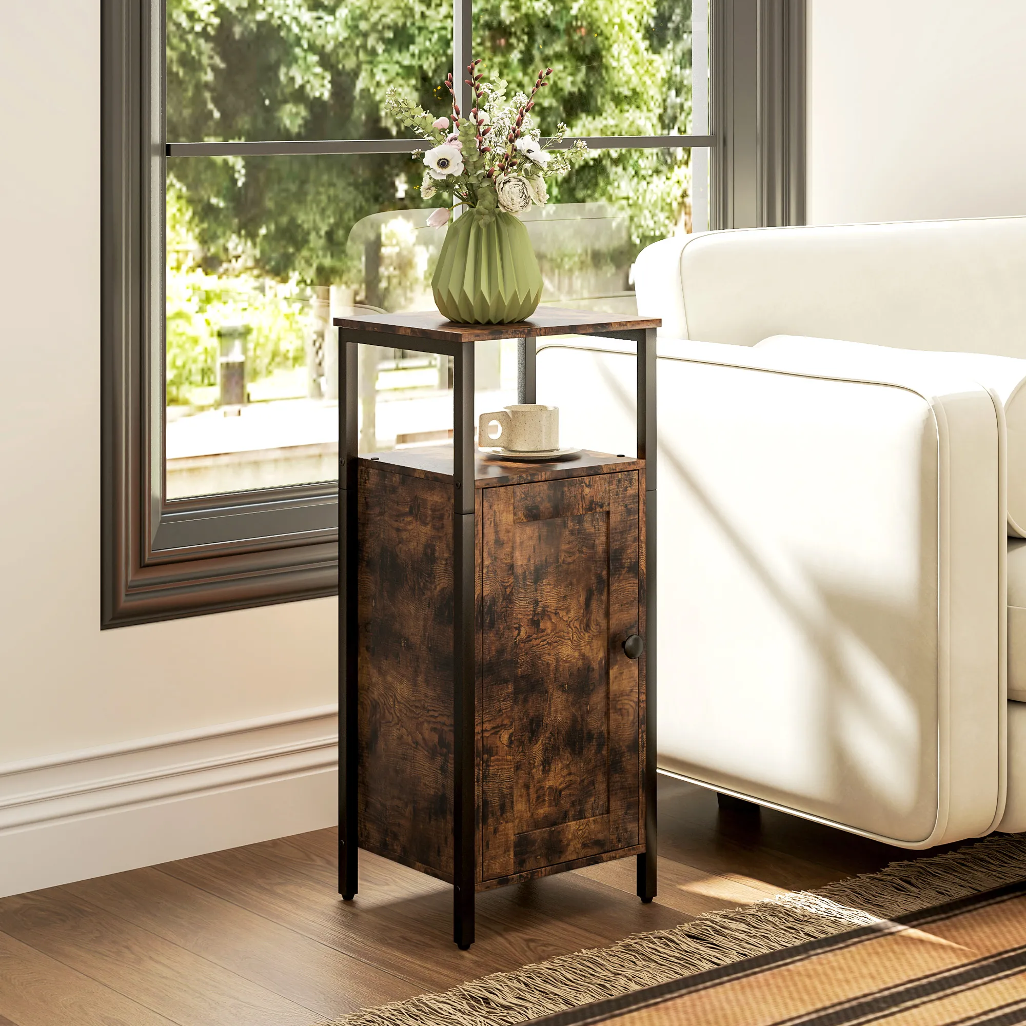 TRUUSK Industriële Bijzettafel – Verstelbaar Rek – Rustiek Bruin – 34 x 30 x 80 cm – Voor Woonkamer en Slaapkamer - Afbeelding 3