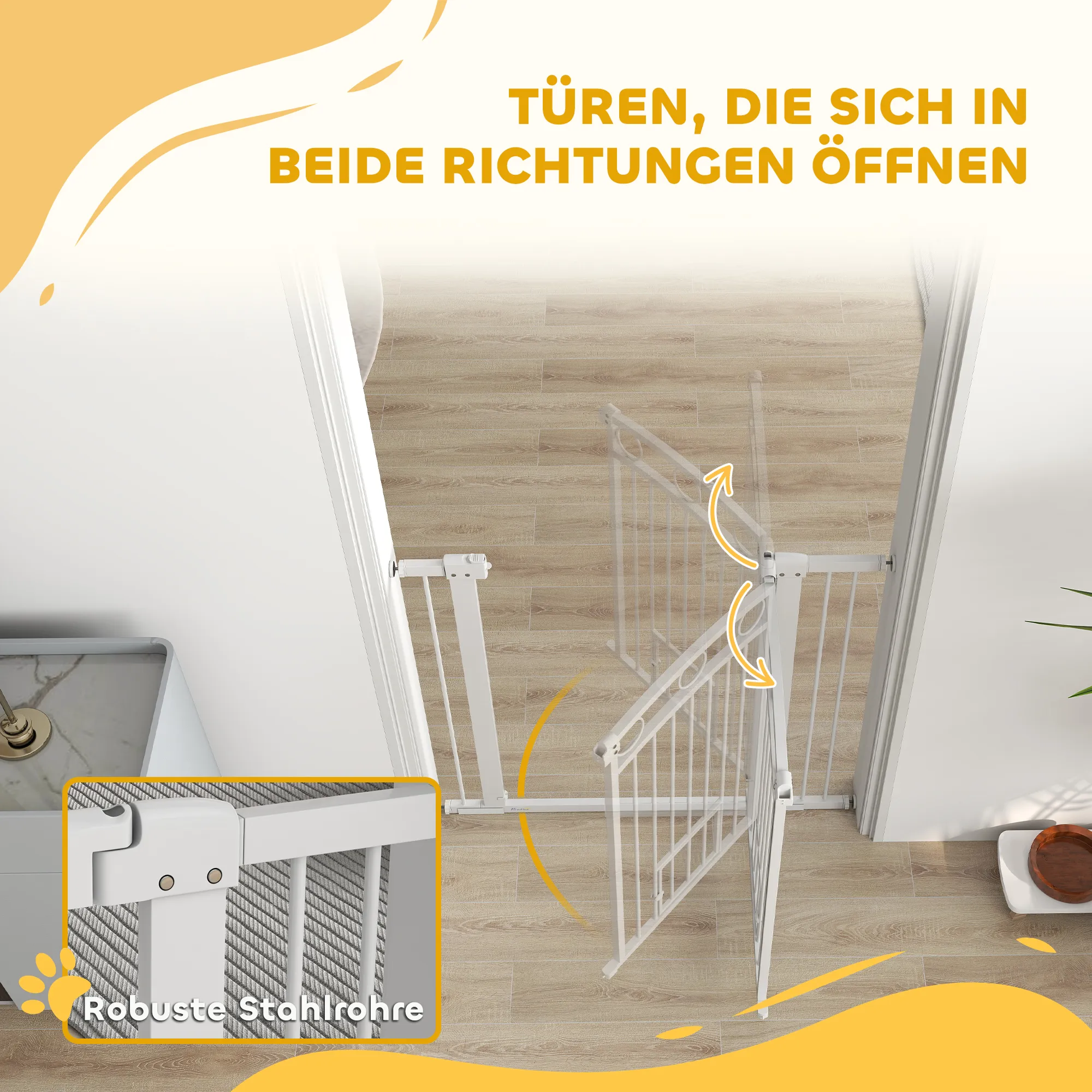 TRUUSK Deurbeveiligingshek voor Honden – Verstelbaar 76-104 cm – Geen Boren Nodig – Stalen Traphek – Met Kattendeur – Veilig en - Afbeelding 8