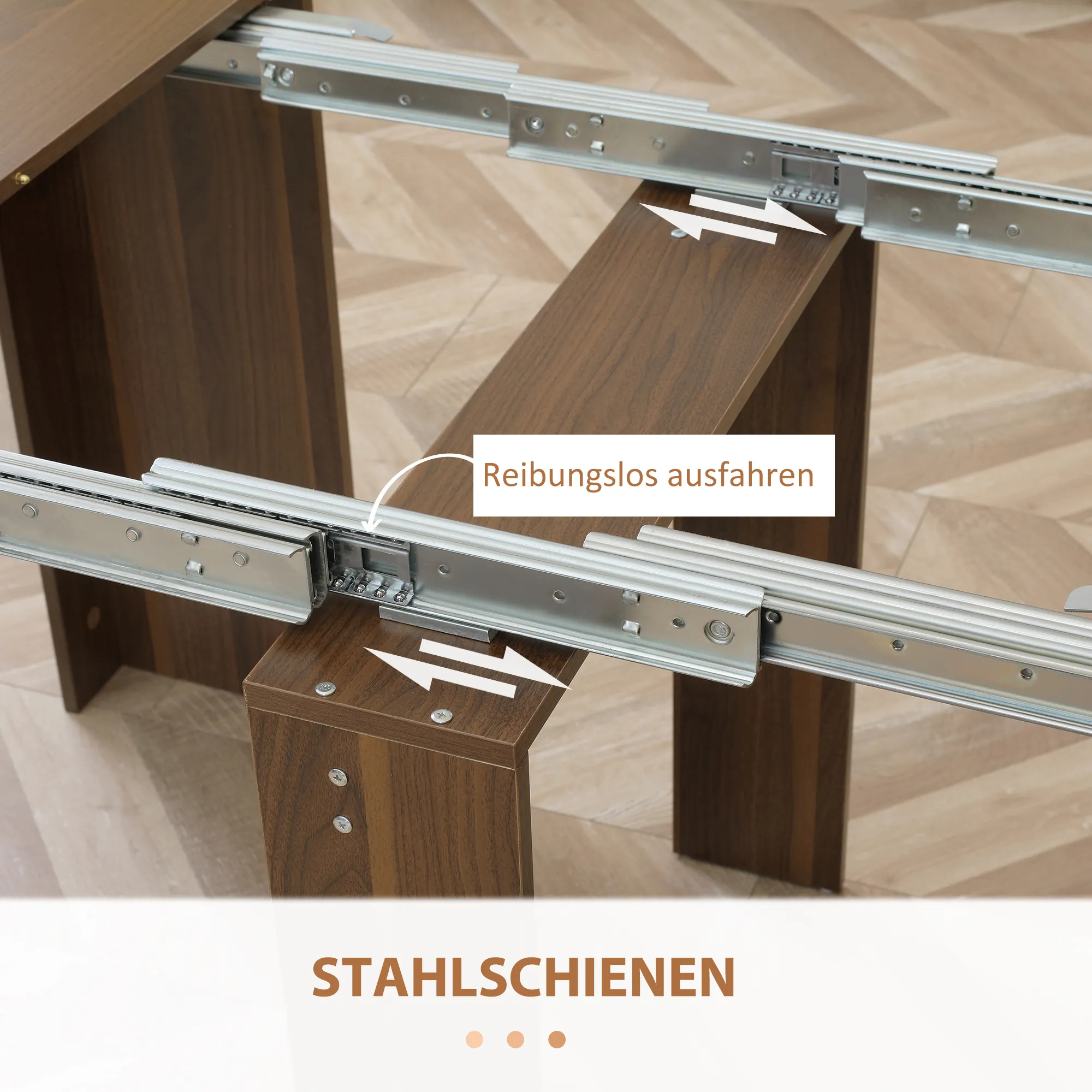 TRUUSK Uitschuifbare Eettafel – Klapbaar en Modern Design – Voor Woonkamer en Eetkamer – Afmetingen 180 x 85 x 75 cm – Bruin - Afbeelding 8