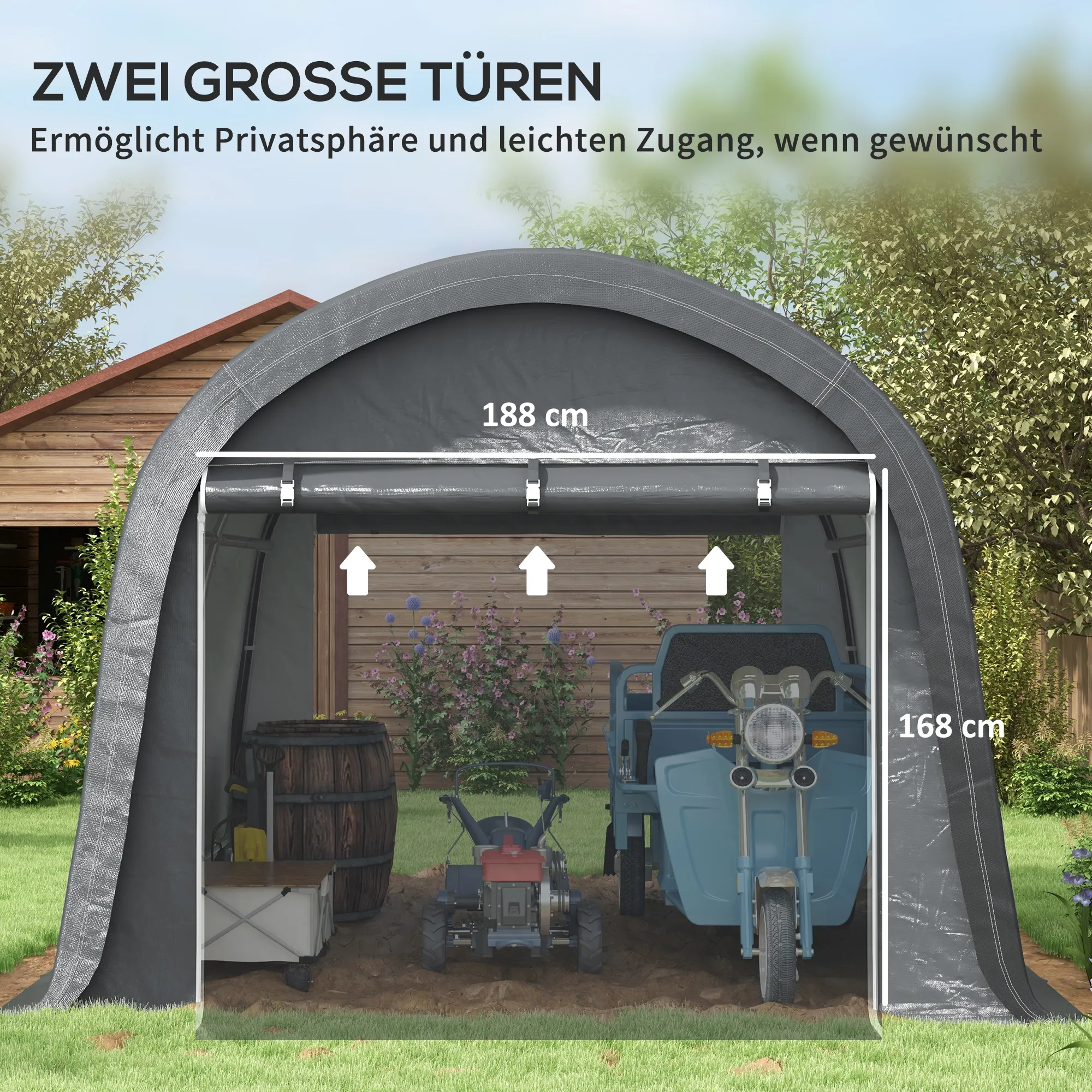 TRUUSK Folie Tuinhuis 3x3m – UV-bescherming – Waterafstotend – Staal – PE – Grijs – Twee Roldeuren - Afbeelding 7