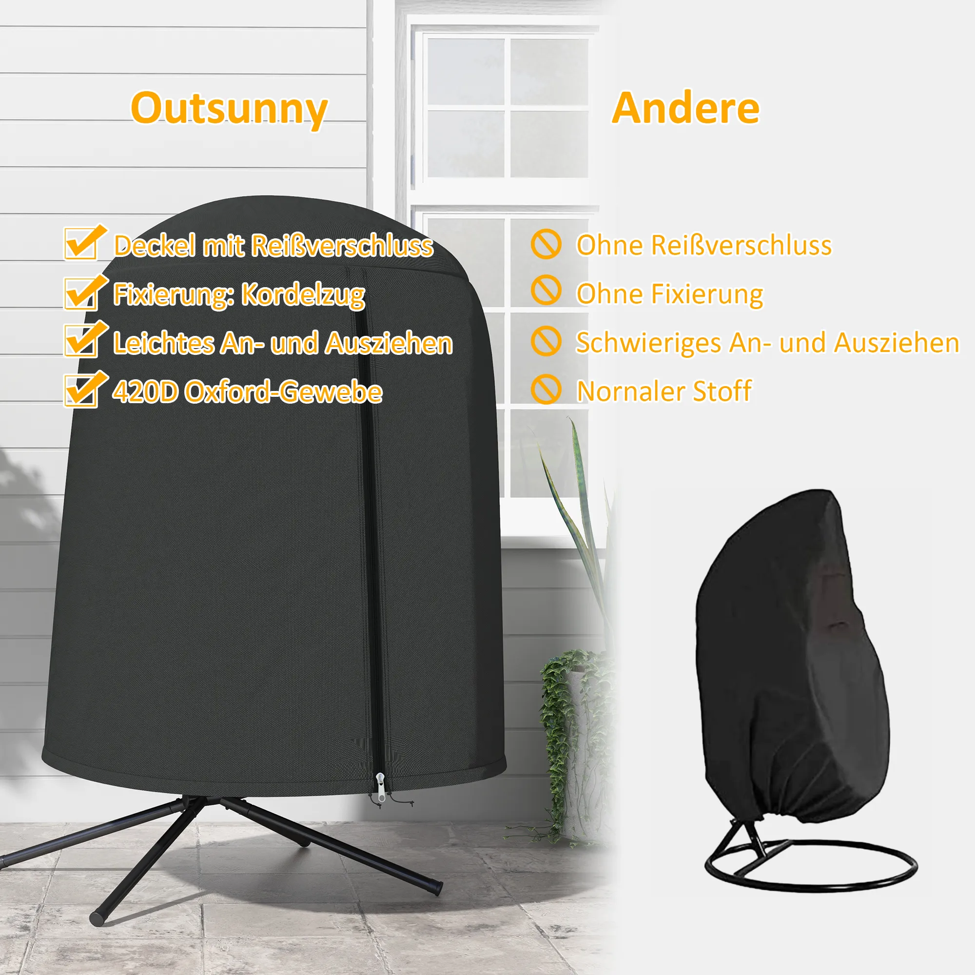 Hangstoel Beschermhoes Waterdicht Met UV-bescherming En Ritssluiting, Oxford Materiaal Ø128 X 190 Cm Voor Tuinmeubilair - Afbeelding 6