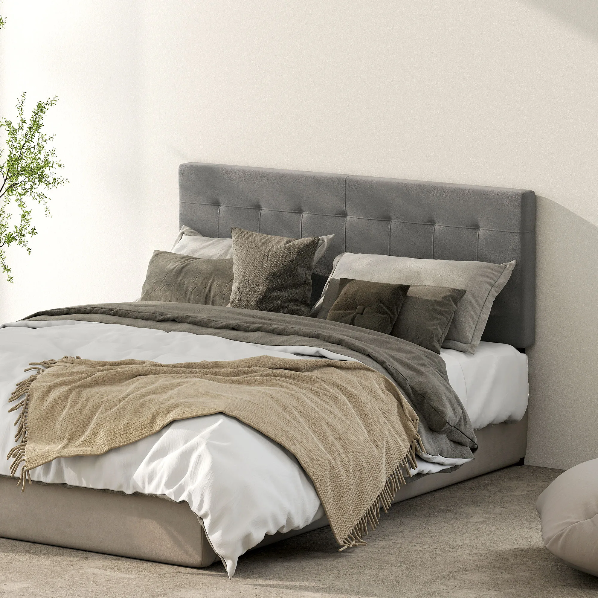 Hoofdeinde 3-voudig In Hoogte Verstelbaar Bedhoofdeinde Met Metalen Poten Fluweeloptiek Voor Slaapkamer 140x10x106/116/126 Cm Grijs - Afbeelding 9