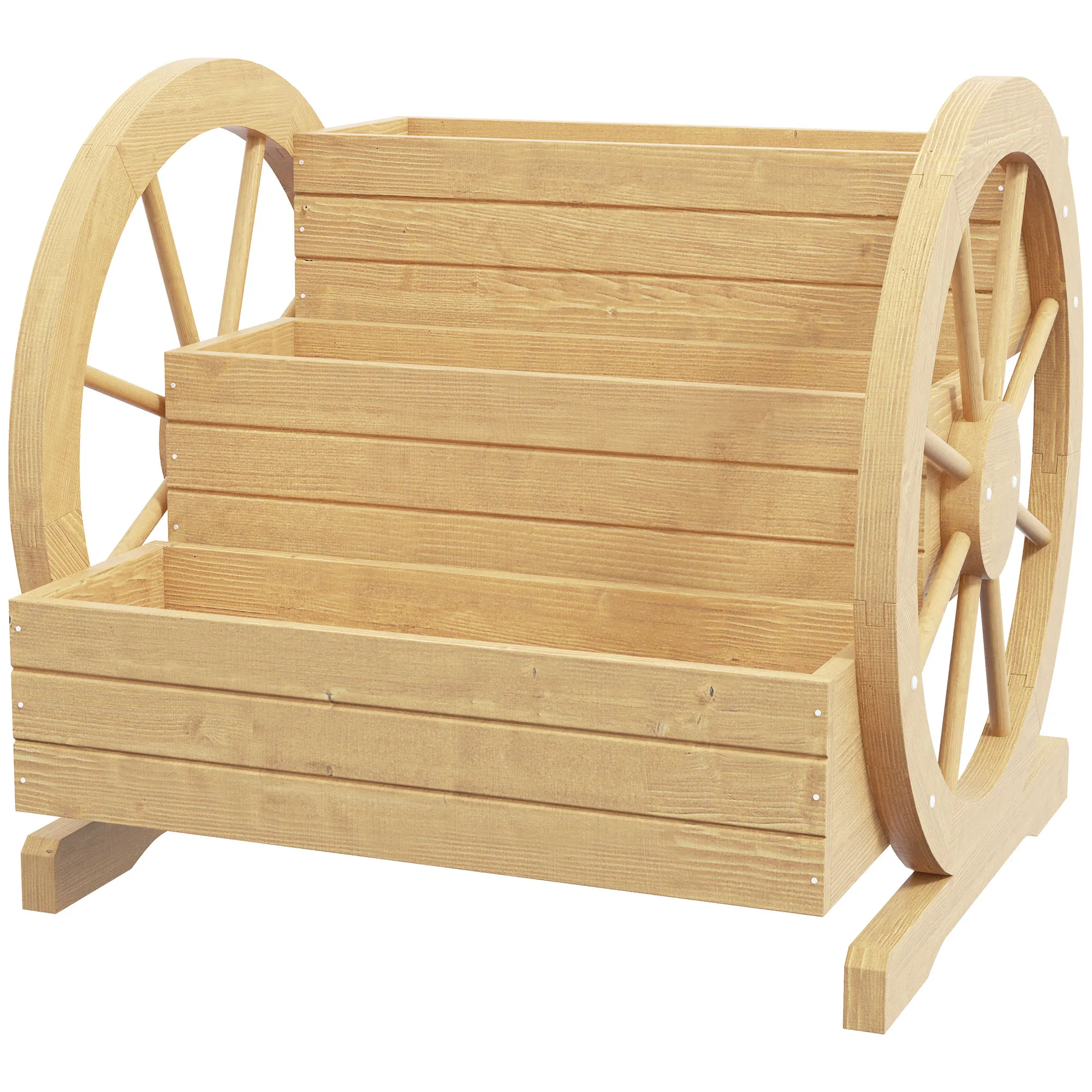 Hoogbed, 3 Lagen, Wagenwieldecor, Natuurhout, 62 X 61 X 57 Cm - Afbeelding 2