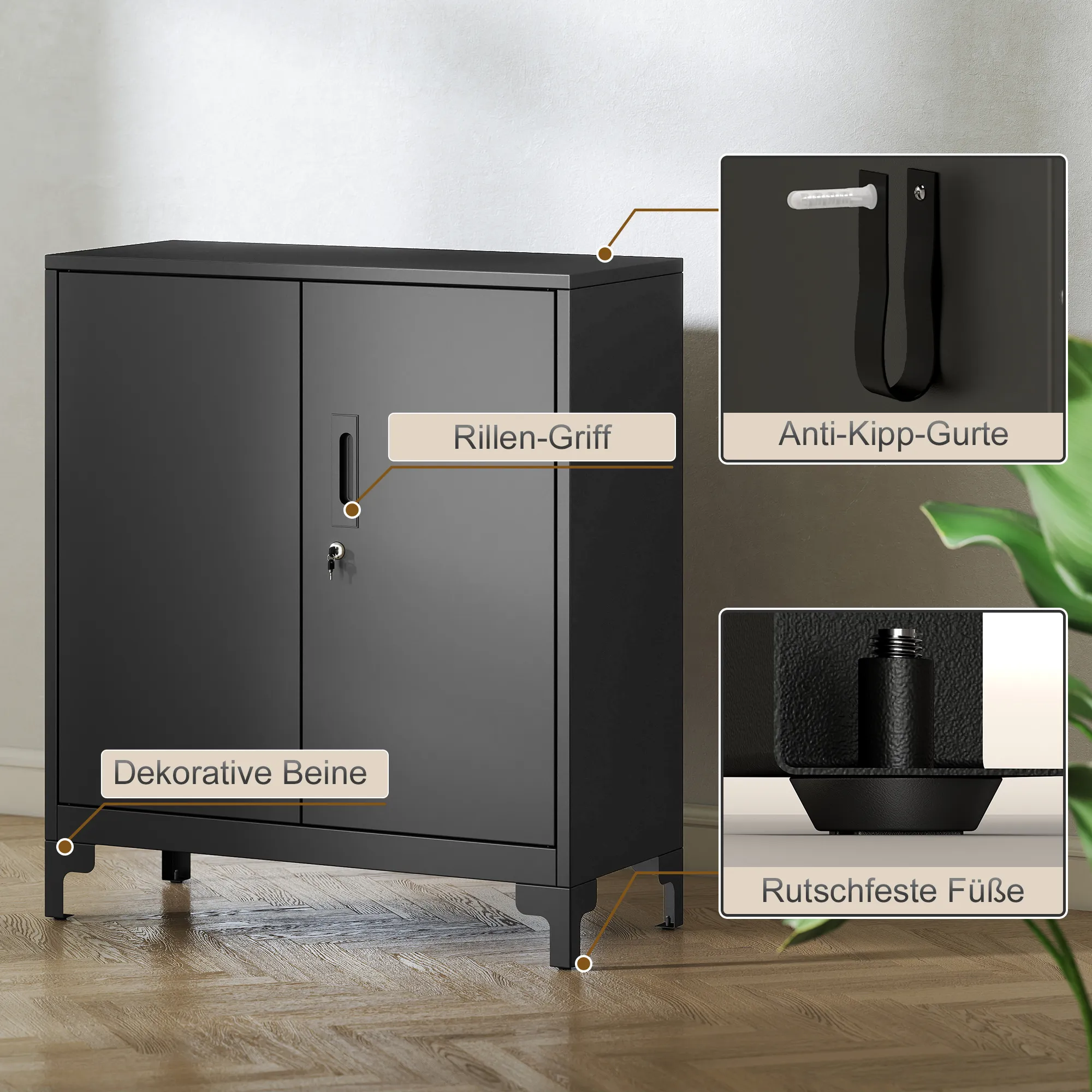 TRUUSK Metalen Kantoorkast – Afsluitbare Deuren – 2-laags Ontwerp – Zwart - Afbeelding 7