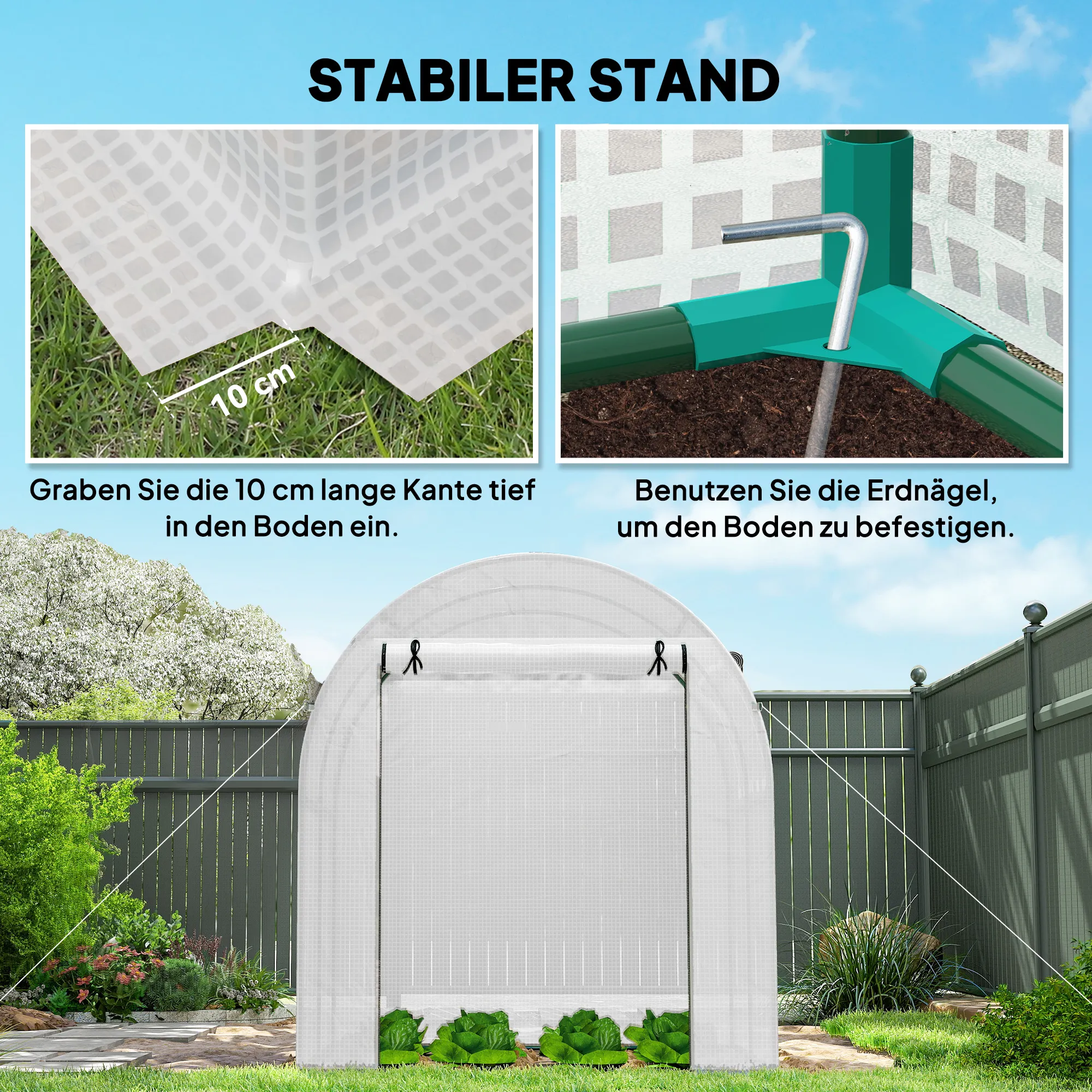 Kas, Draagbaar Plantenhuis Met Stalen Frame En Kunststof Afdekking, Wit - Afbeelding 6