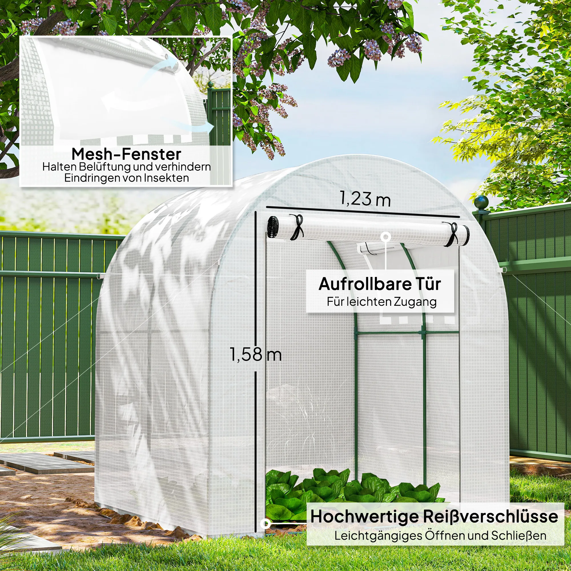 Kas, Draagbaar Plantenhuis Met Stalen Frame En Kunststof Afdekking, Wit - Afbeelding 7