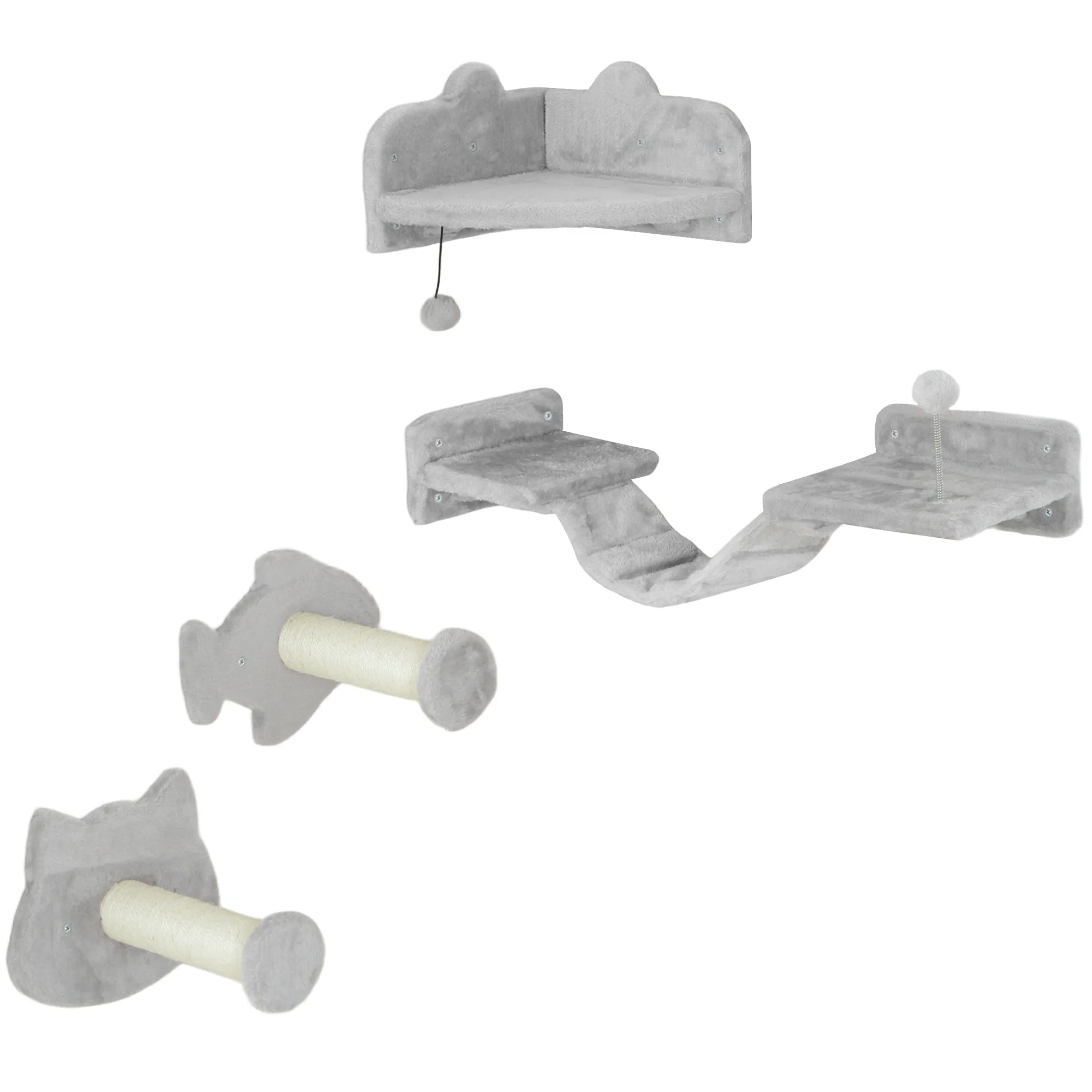 TRUUSK Katten Klimmuur Set – 4-delig Kattenmeubilair – Treden, Ladder, Springtorens – Krabpalen, Speelbal – Sisal – Voor Katten