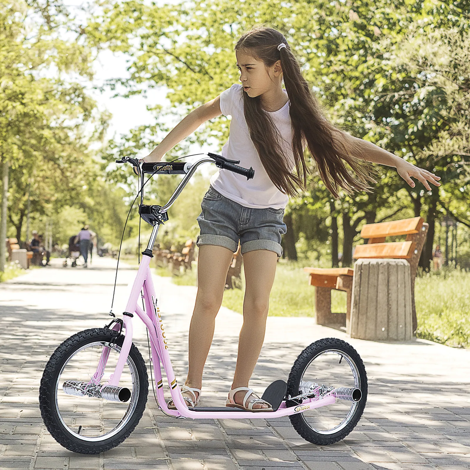 Kinderstep 16 Inch Scooter Met Luchtbanden, In Hoogte Verstelbare Step In Roze Voor Kinderen Vanaf 5 Jaar, Stabiel & Veilig - Afbeelding 3