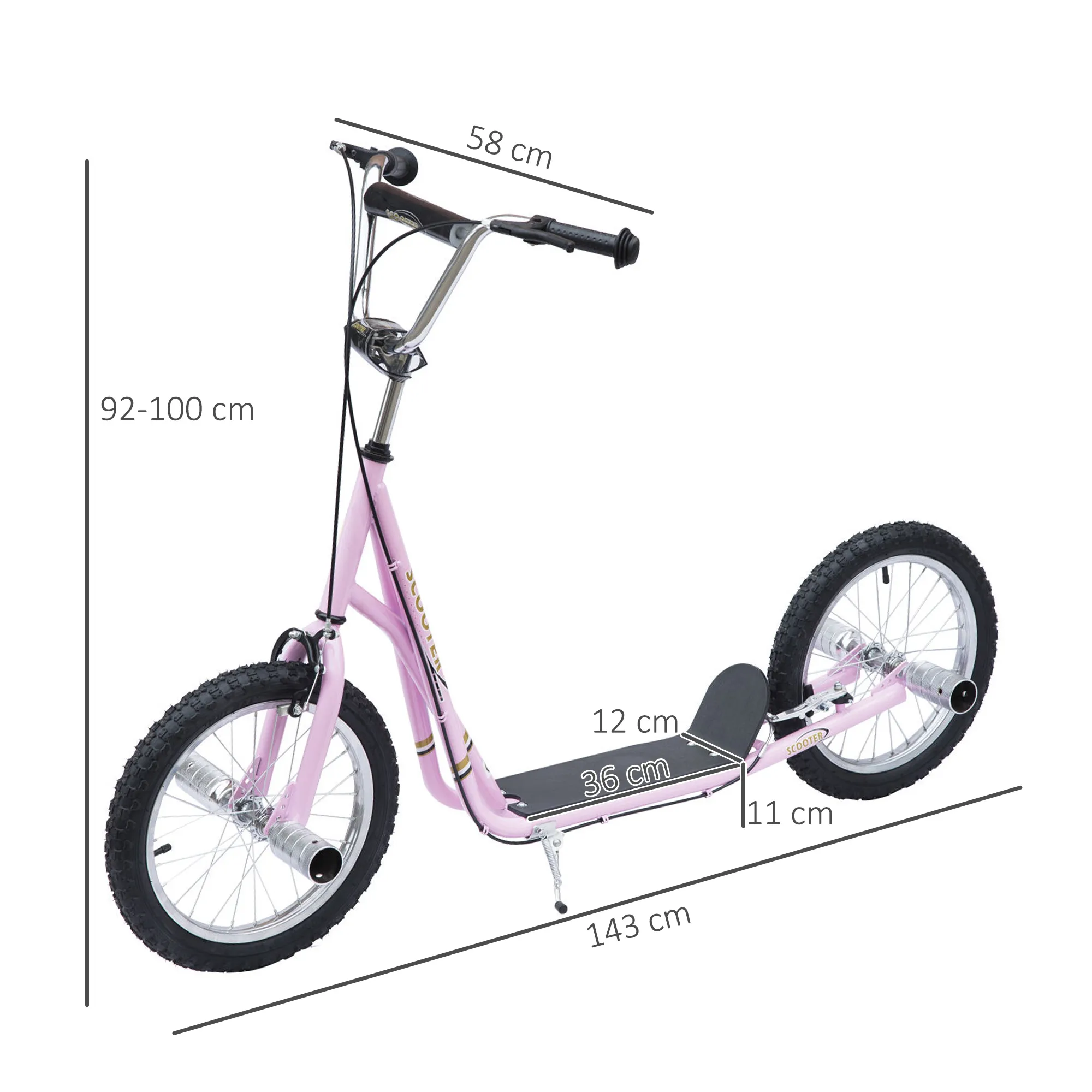 Kinderstep 16 Inch Scooter Met Luchtbanden, In Hoogte Verstelbare Step In Roze Voor Kinderen Vanaf 5 Jaar, Stabiel & Veilig - Afbeelding 4