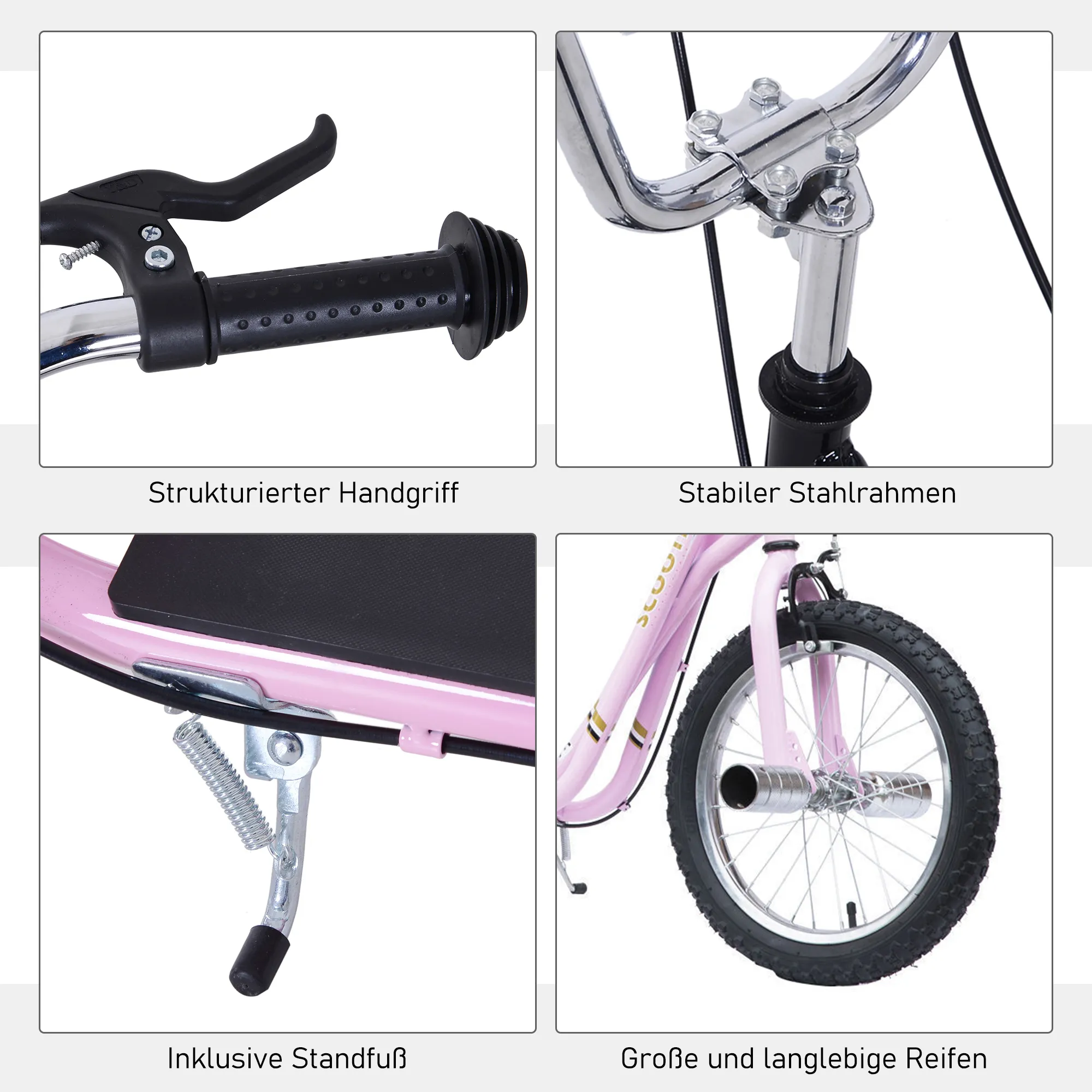Kinderstep 16 Inch Scooter Met Luchtbanden, In Hoogte Verstelbare Step In Roze Voor Kinderen Vanaf 5 Jaar, Stabiel & Veilig - Afbeelding 6