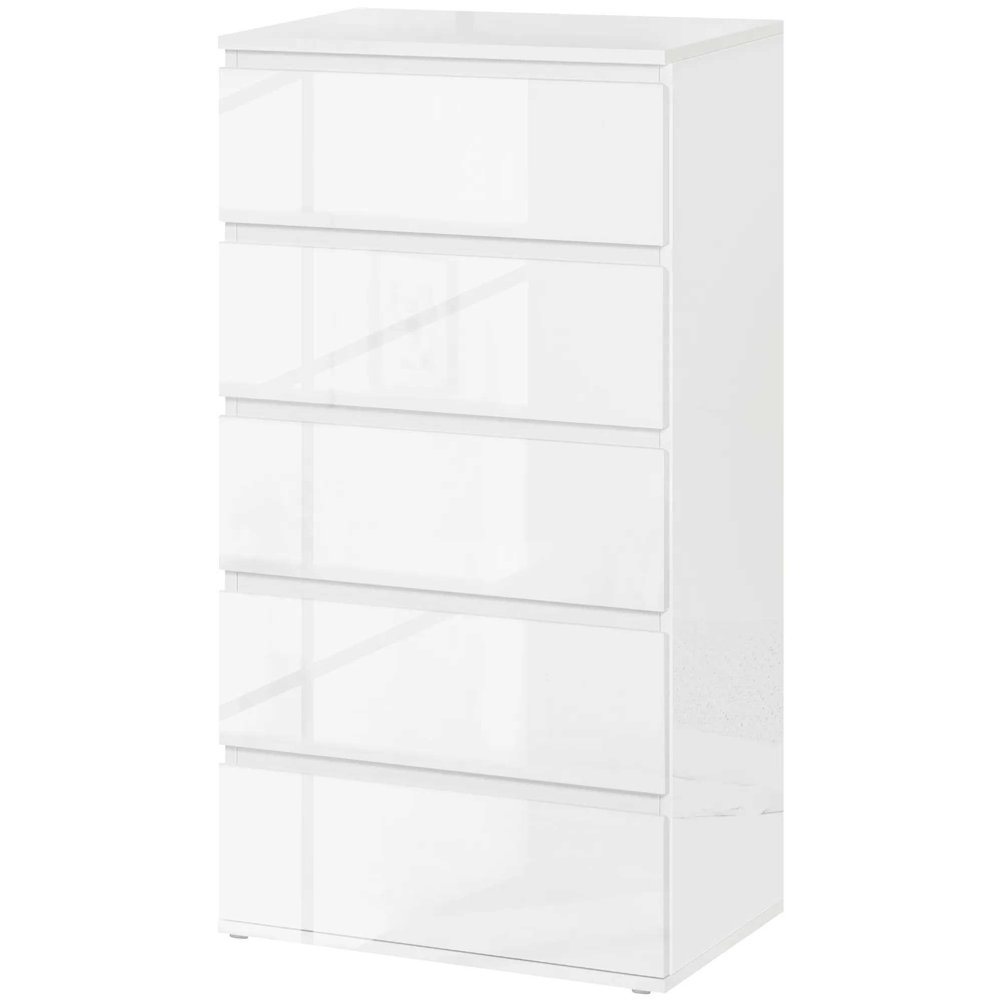 TRUUSK Ladekast Sideboard met 5 lades – Kantoorkast met kantelbeveiliging – Voor woonkamer en slaapkamer – Wit – 55 x 34 x 100 cm