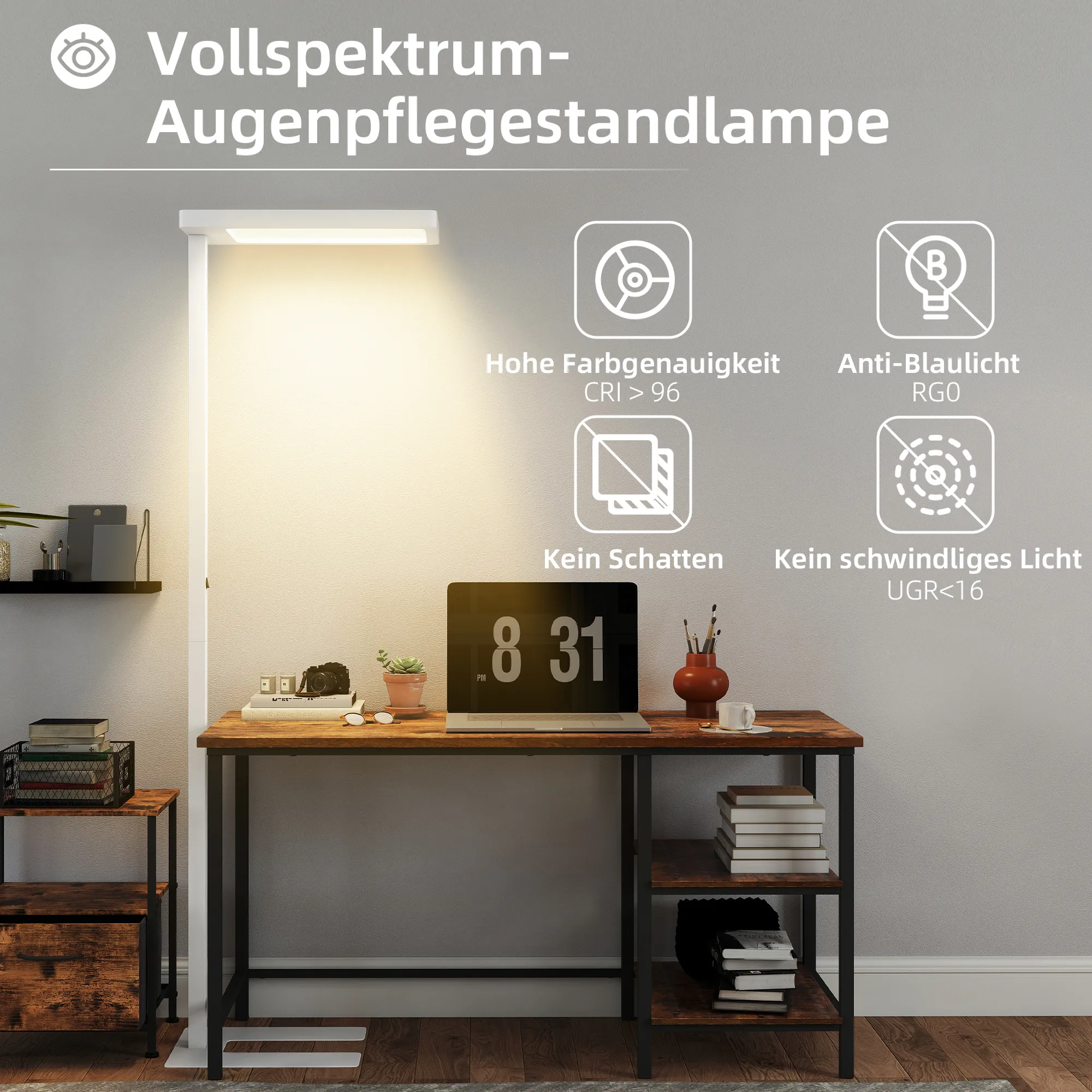 TRUUSK LED-Staande Lamp – Oogvriendelijk Licht – Met Afstandsbediening – Aanpasbare Helderheid – Kunststof en Metaal – Wit - Afbeelding 6