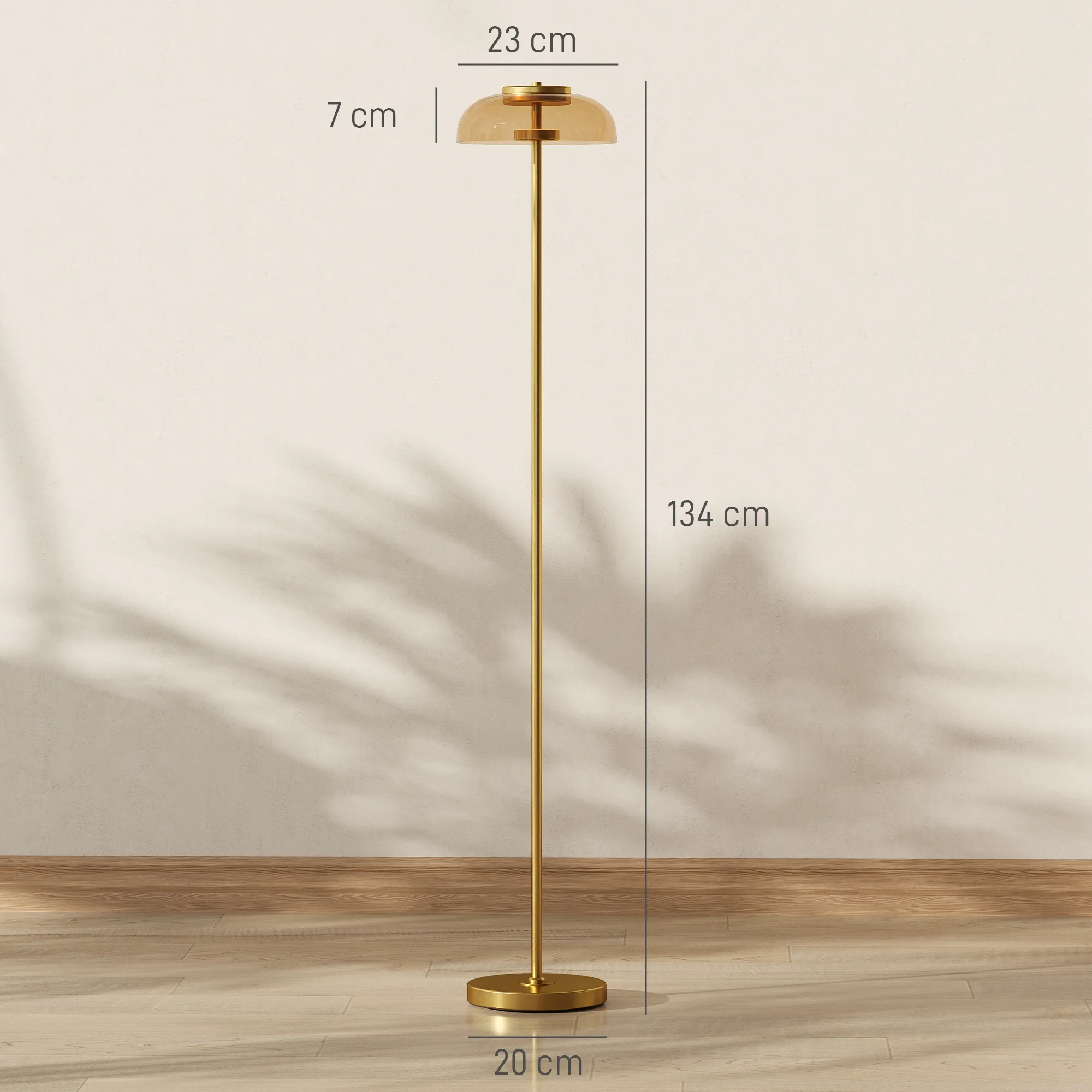 TRUUSK LED Staande Lamp Woonkamer – 3000 K Warm Licht – Voetschakelaar – 25 x 25 x 134 cm – Messing - Afbeelding 4