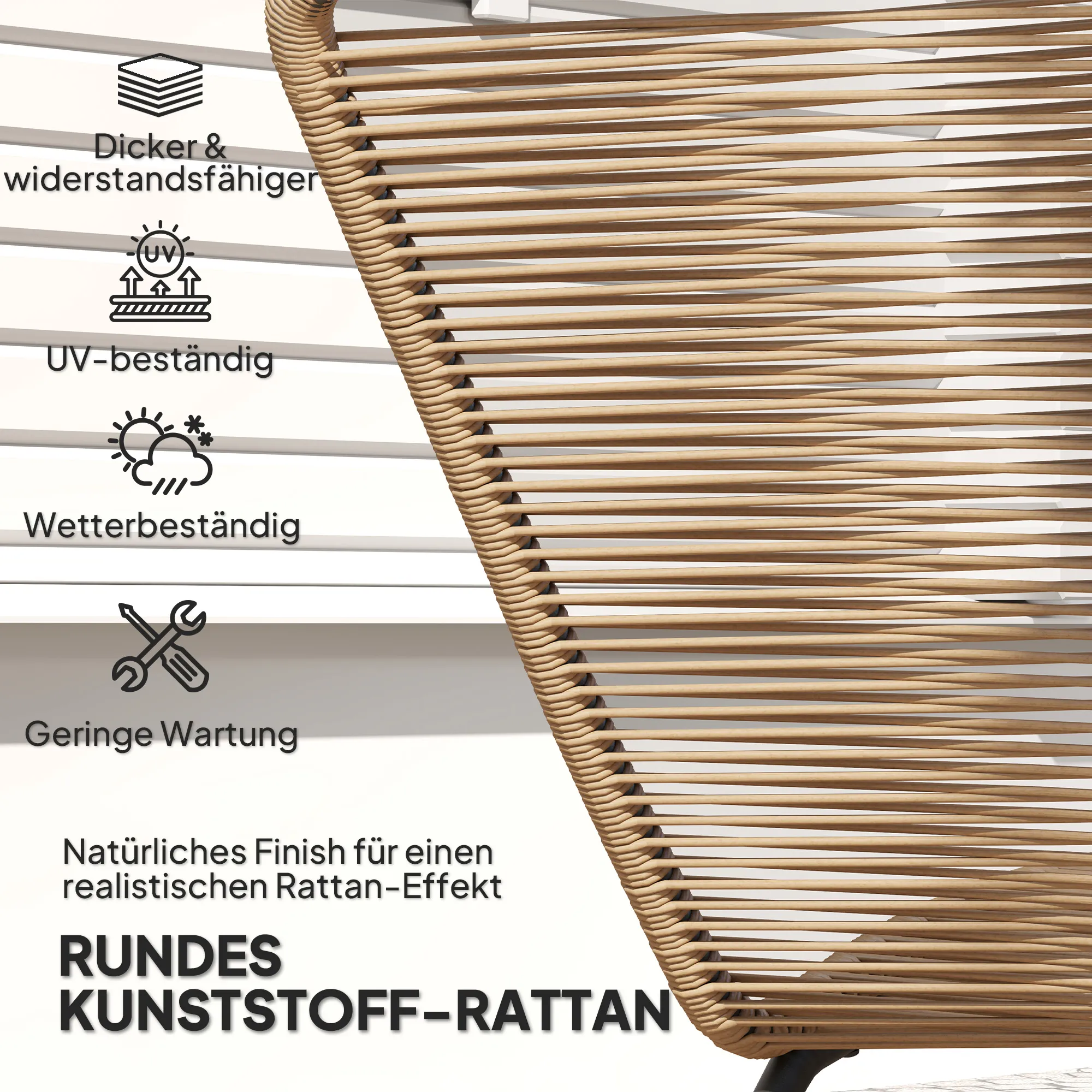 Ligstoel Van Polyrattan, Tuinstoel Met UV-bescherming, Weerbestendige Ligstoel Met Een Draagvermogen Van 120 Kg, Relaxstoel Ligstoel Tuinmeubilair Voor Tuin, Balkon, Buiten, 176 X 58 X 82 Cm, Natuurhout - Afbeelding 7