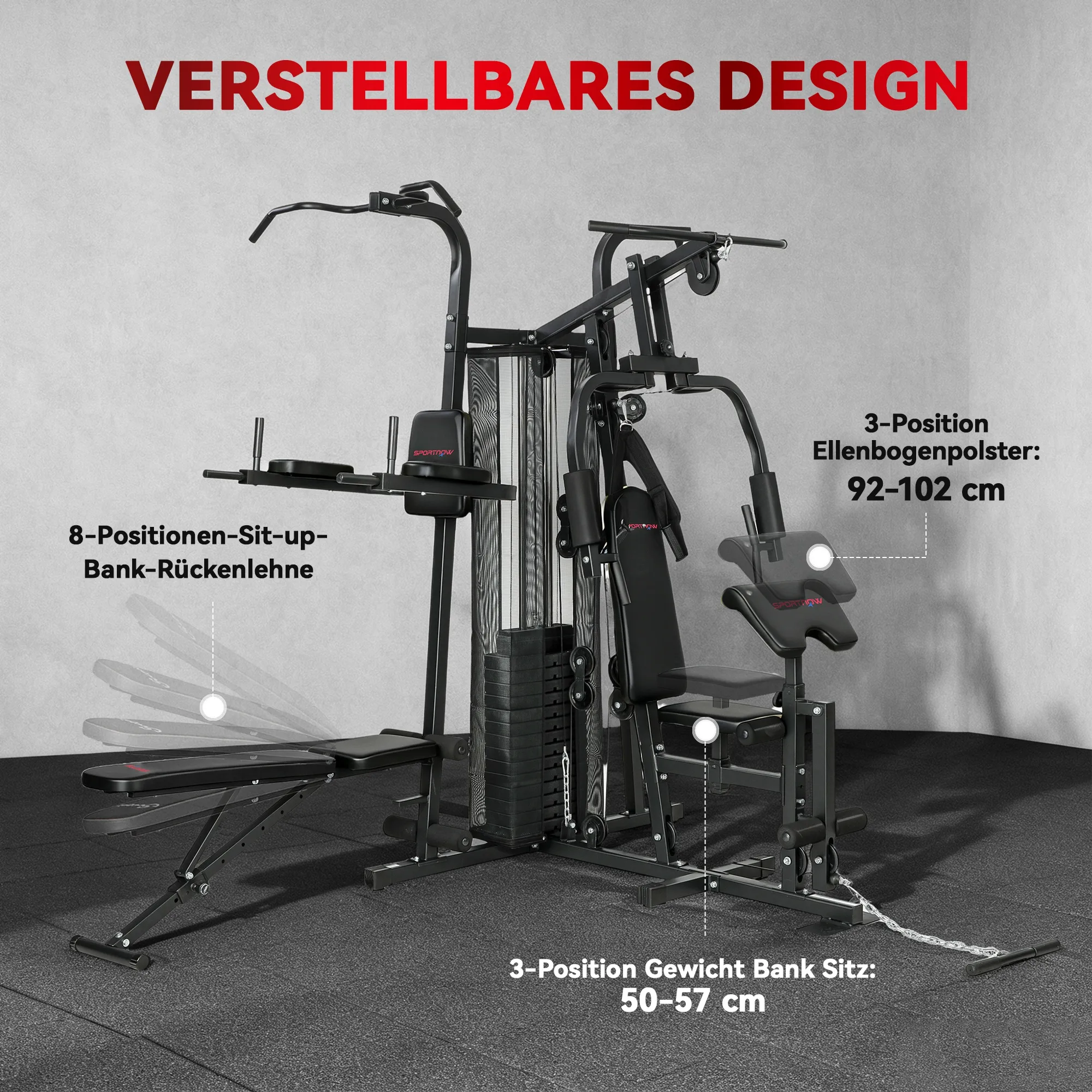 TRUUSK Multifunctioneel Trainingsstation – Thuisfitness Machine voor Meer Dan 10 Oefeningen – Gewichten – Aanpasbare Fitnessbank - Afbeelding 6