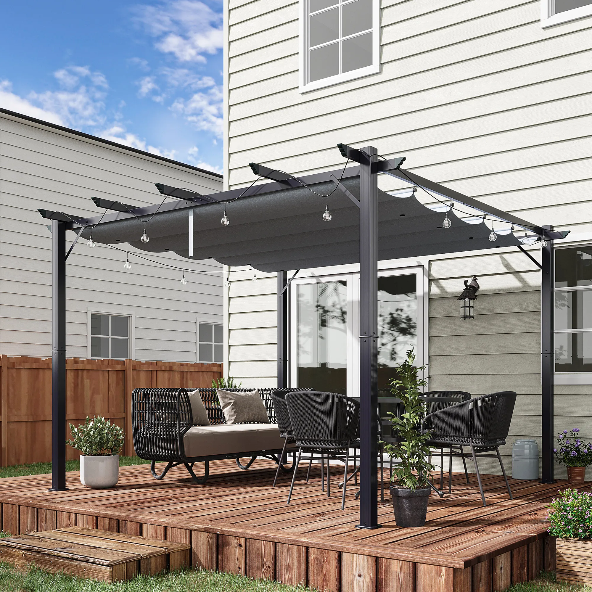 TRUUSK Pergola Paviljoen Terrasoverkapping – Schuifdak – Aluminium – Antraciet/Donkergrijs – 3x3x2,23m - Afbeelding 3