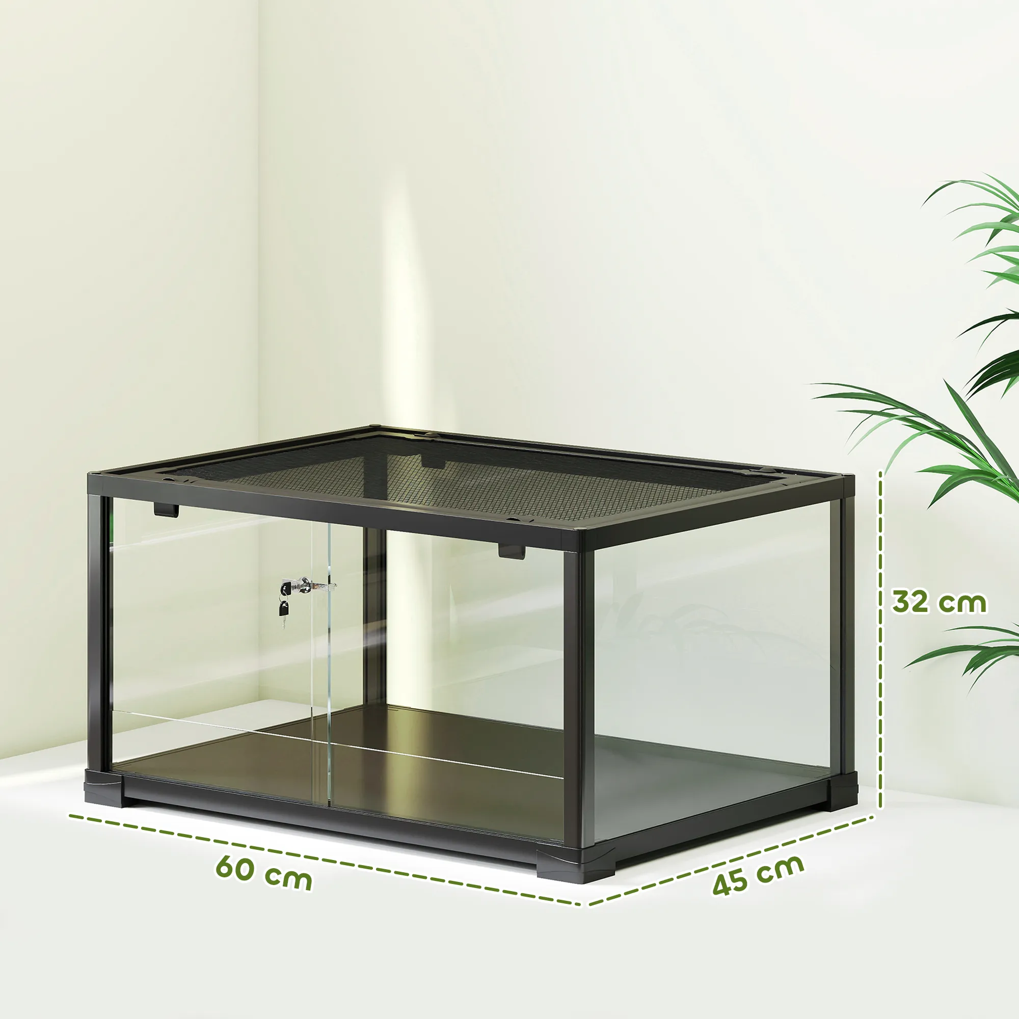 TRUUSK Reptielen Terrarium 86 Liter – Met Schuifdeur en Afsluitbaar – Voor Hagedissen en Insecten – 60 x 45 x 32 cm – Zwart - Afbeelding 4