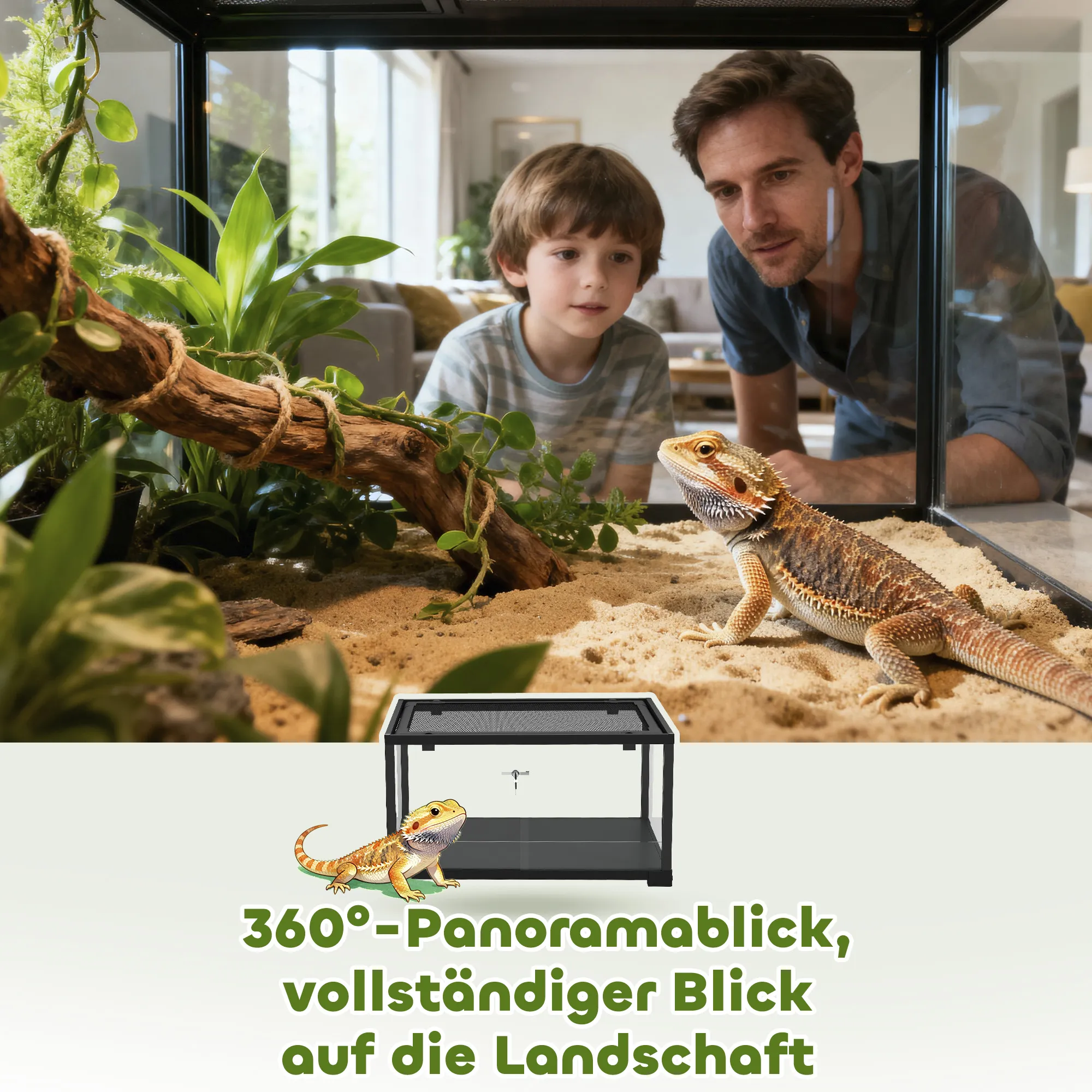 TRUUSK Reptielen Terrarium 86 Liter – Met Schuifdeur en Afsluitbaar – Voor Hagedissen en Insecten – 60 x 45 x 32 cm – Zwart - Afbeelding 9