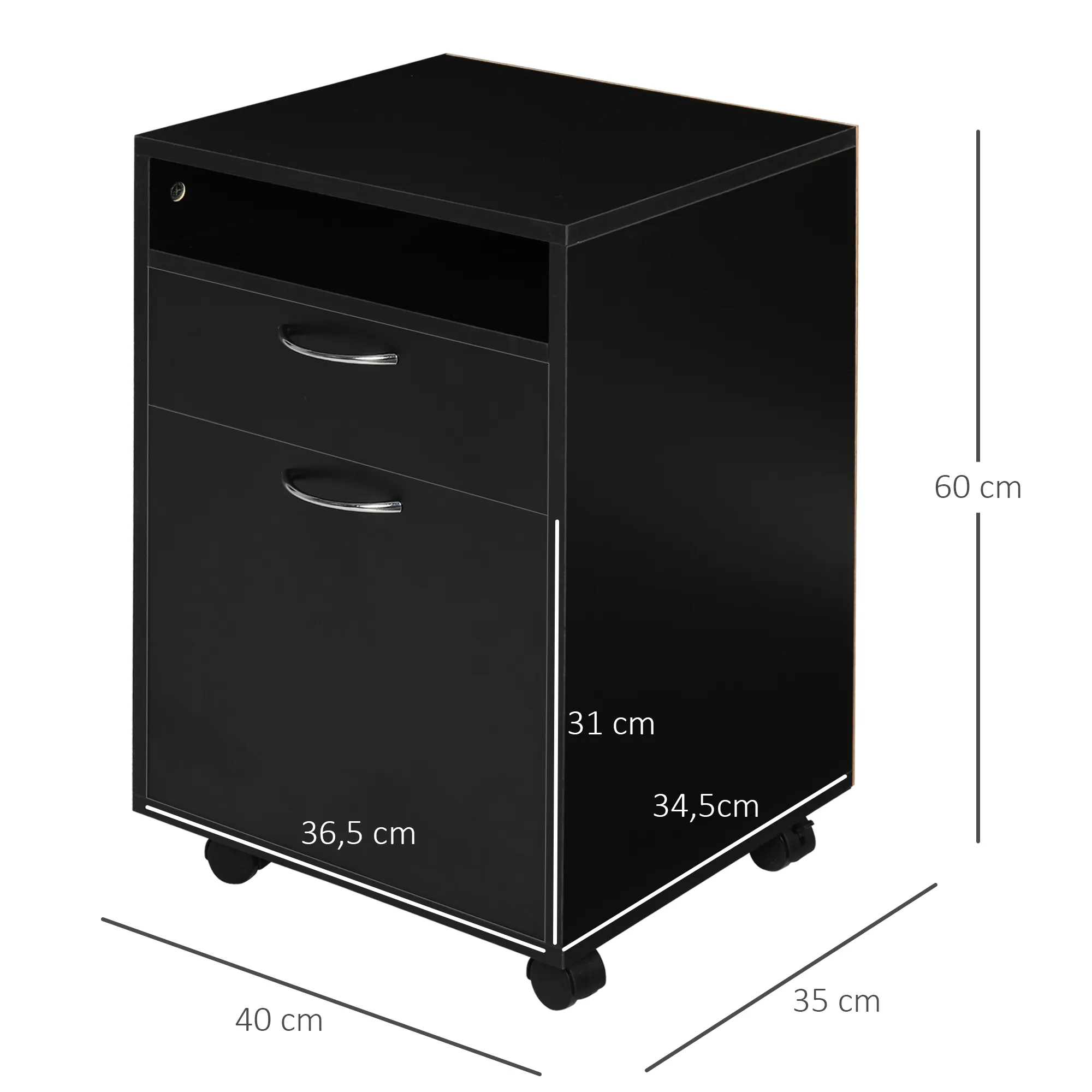 TRUUSK Rolcontainer Archiefkast Zwart 40x35x60cm – Met Lade – Voor Kantoor & Thuiswerkplek – Ruimtebesparend & Functioneel - Afbeelding 4
