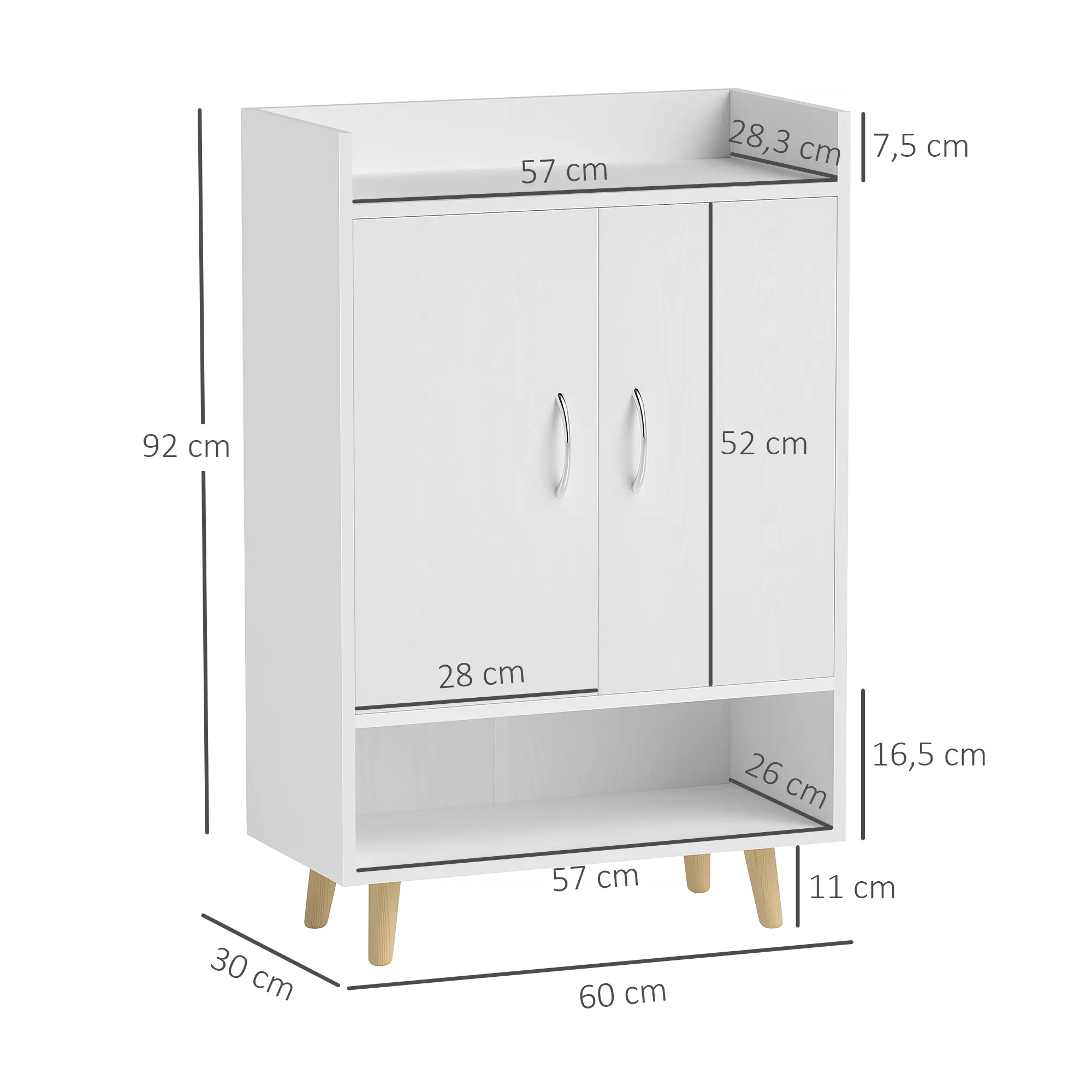 TRUUSK Schoenenkast met Deuren en Planken – Voor 12 paar schoenen – Moderne look – Massief hout – 60 x 30 x 92 cm – Wit - Afbeelding 4