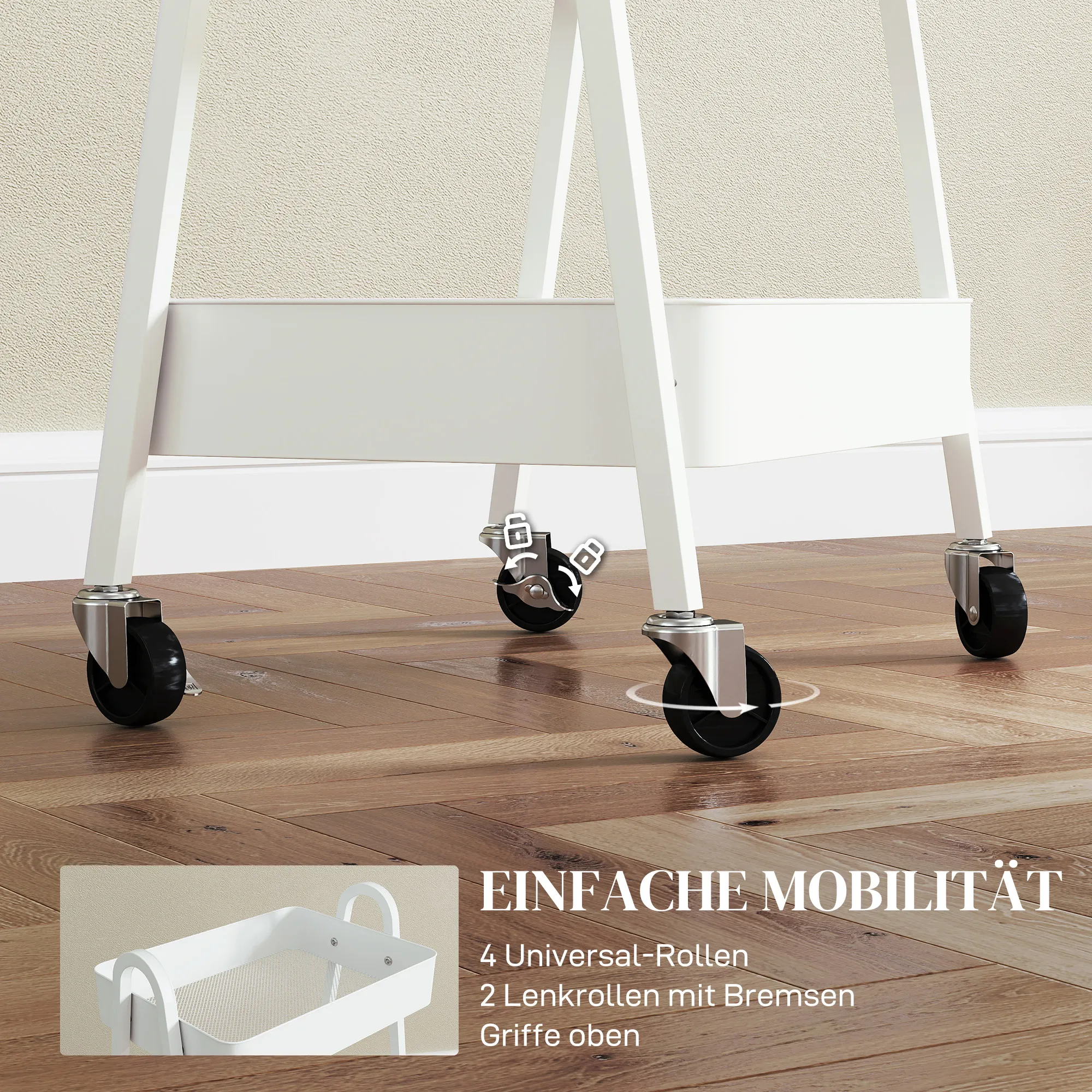 TRUUSK Serveerwagen 3 Niveaus – Keukenwagen Met Wielen en Rem – Multifunctioneel – Voor Keuken, Kantoor, Badkamer – Wit - Afbeelding 6