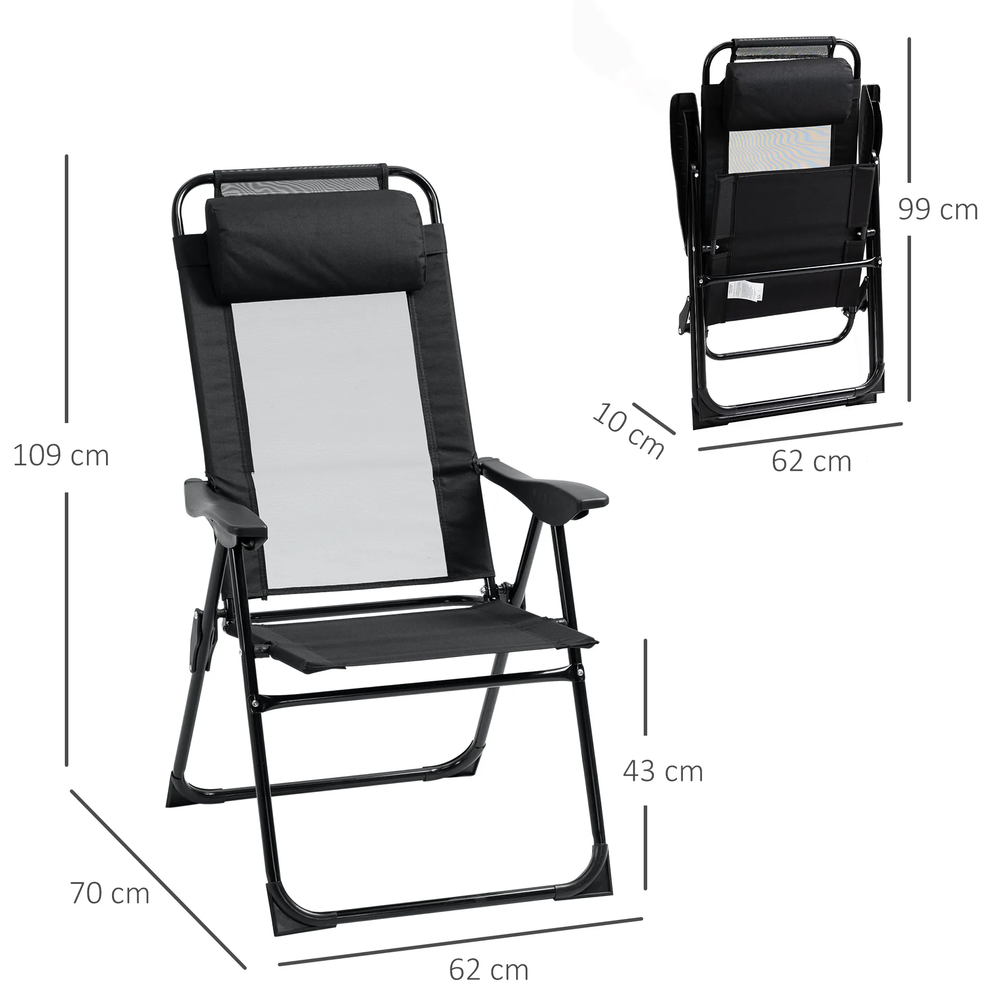 Set Van 2 Opklapbare Tuinstoelen Met Verstelbare Rugleuning En Armleuning, Campingstoel Tot 120 Kg Belastbaar Voor Tuin En Balkon - Afbeelding 4