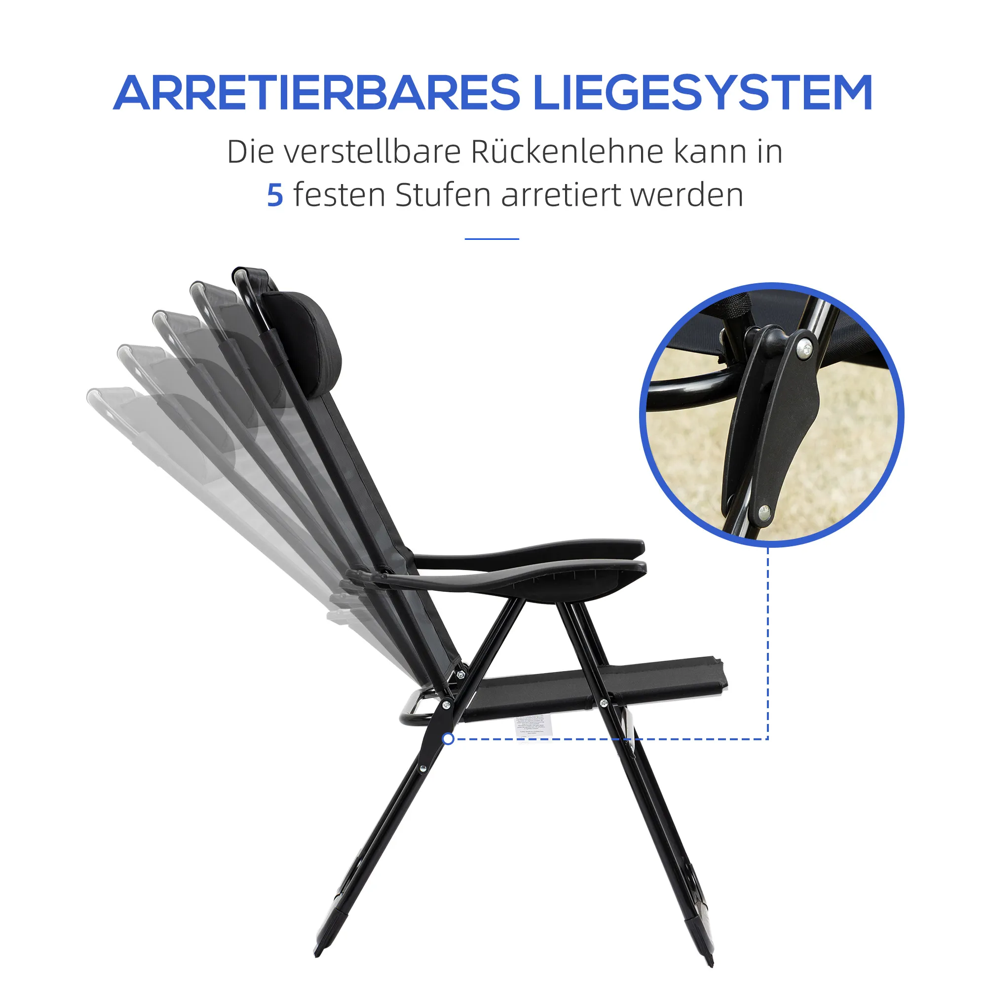 Set Van 2 Opklapbare Tuinstoelen Met Verstelbare Rugleuning En Armleuning, Campingstoel Tot 120 Kg Belastbaar Voor Tuin En Balkon - Afbeelding 6