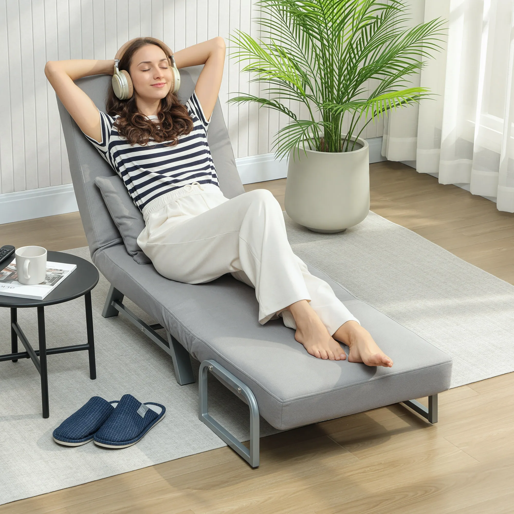 Slaapstoel, Gestoffeerde Stoel, Om Te Zetten Naar Gastenbed, Ergonomisch, Lichtgrijs - Afbeelding 8