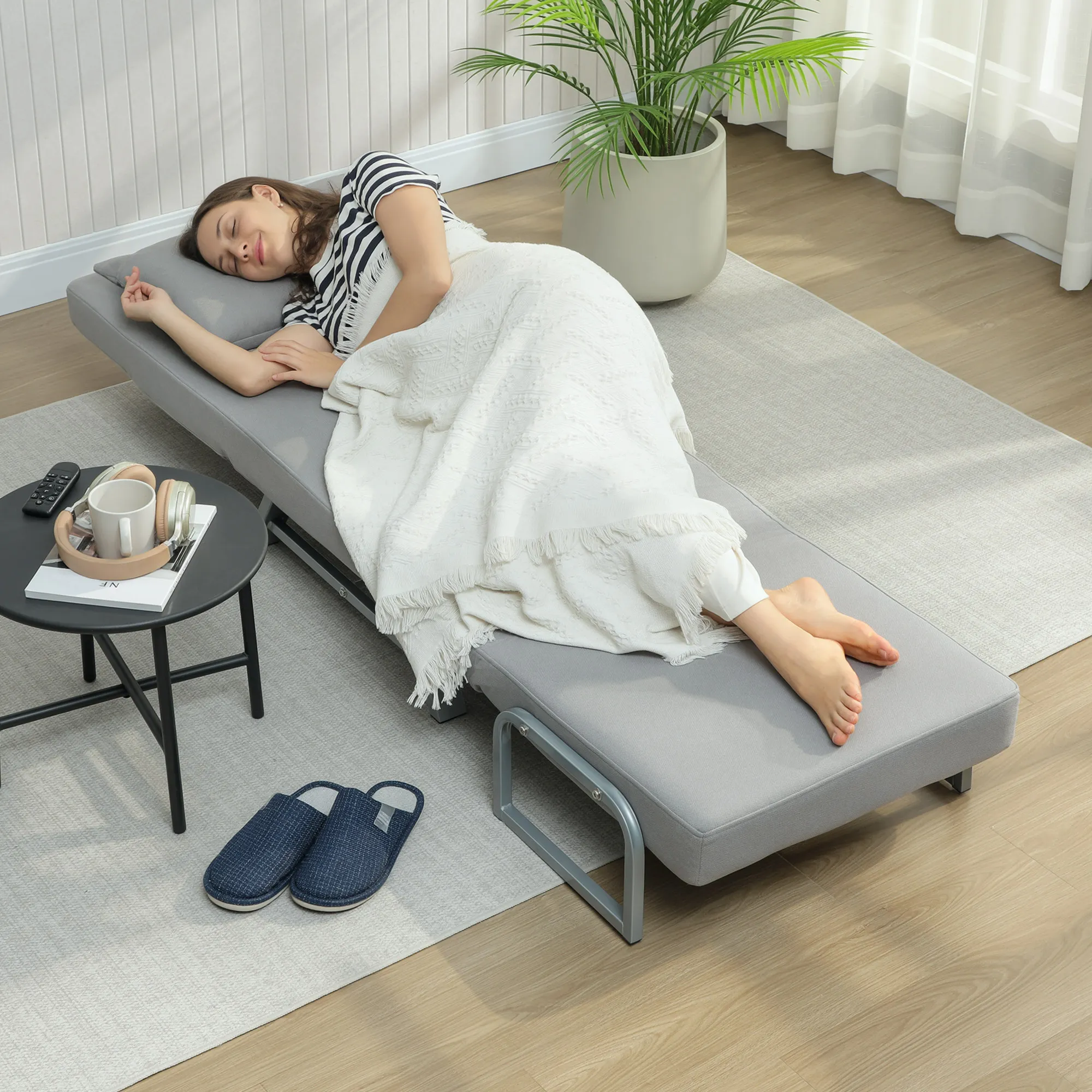 Slaapstoel, Gestoffeerde Stoel, Om Te Zetten Naar Gastenbed, Ergonomisch, Lichtgrijs - Afbeelding 9