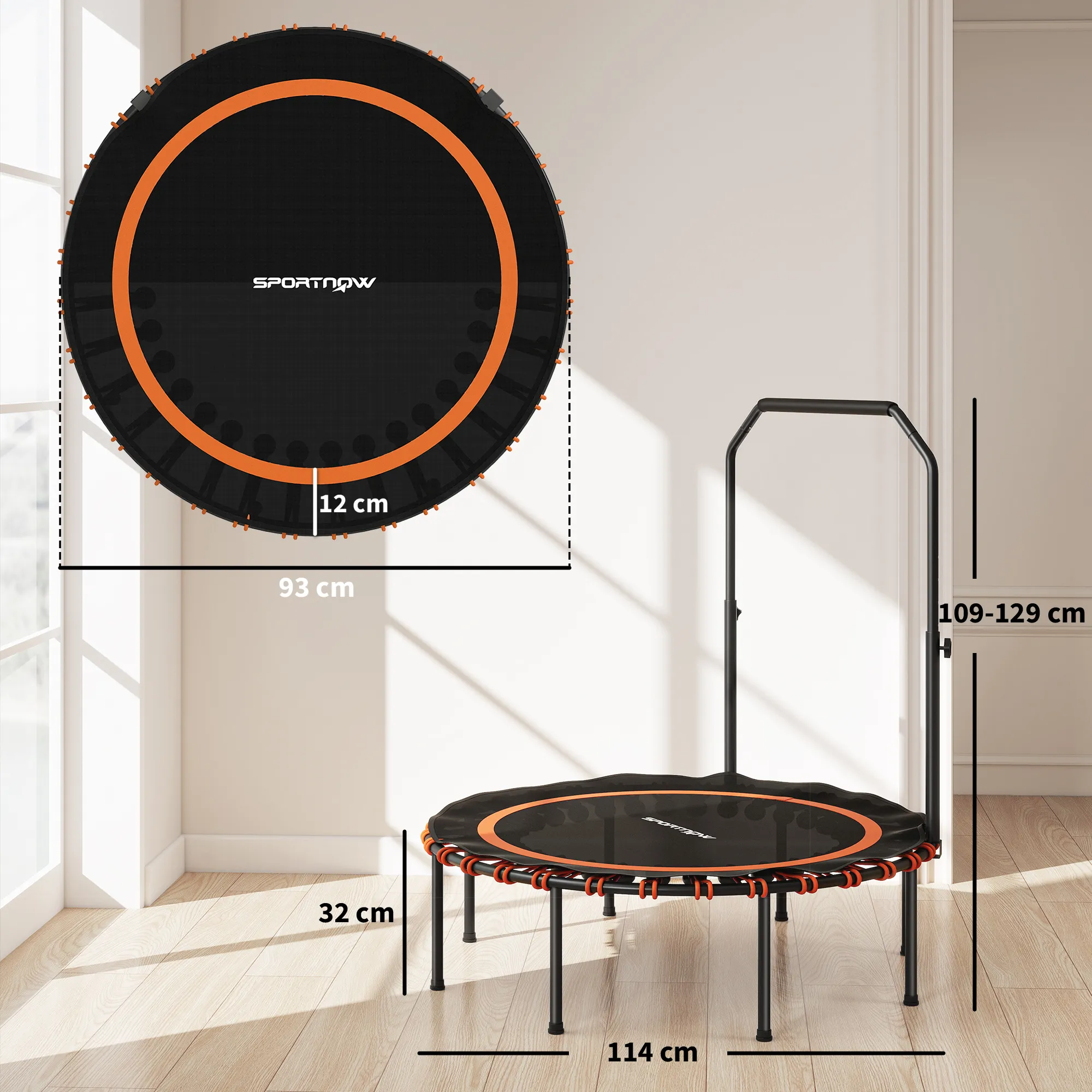 SPORTNOW Fitness-Trampoline Met Verstelbare Handgreep, Sport-Trampoline Voor Binnen En Buiten, Staal, Kunststof, Oranje - Afbeelding 4