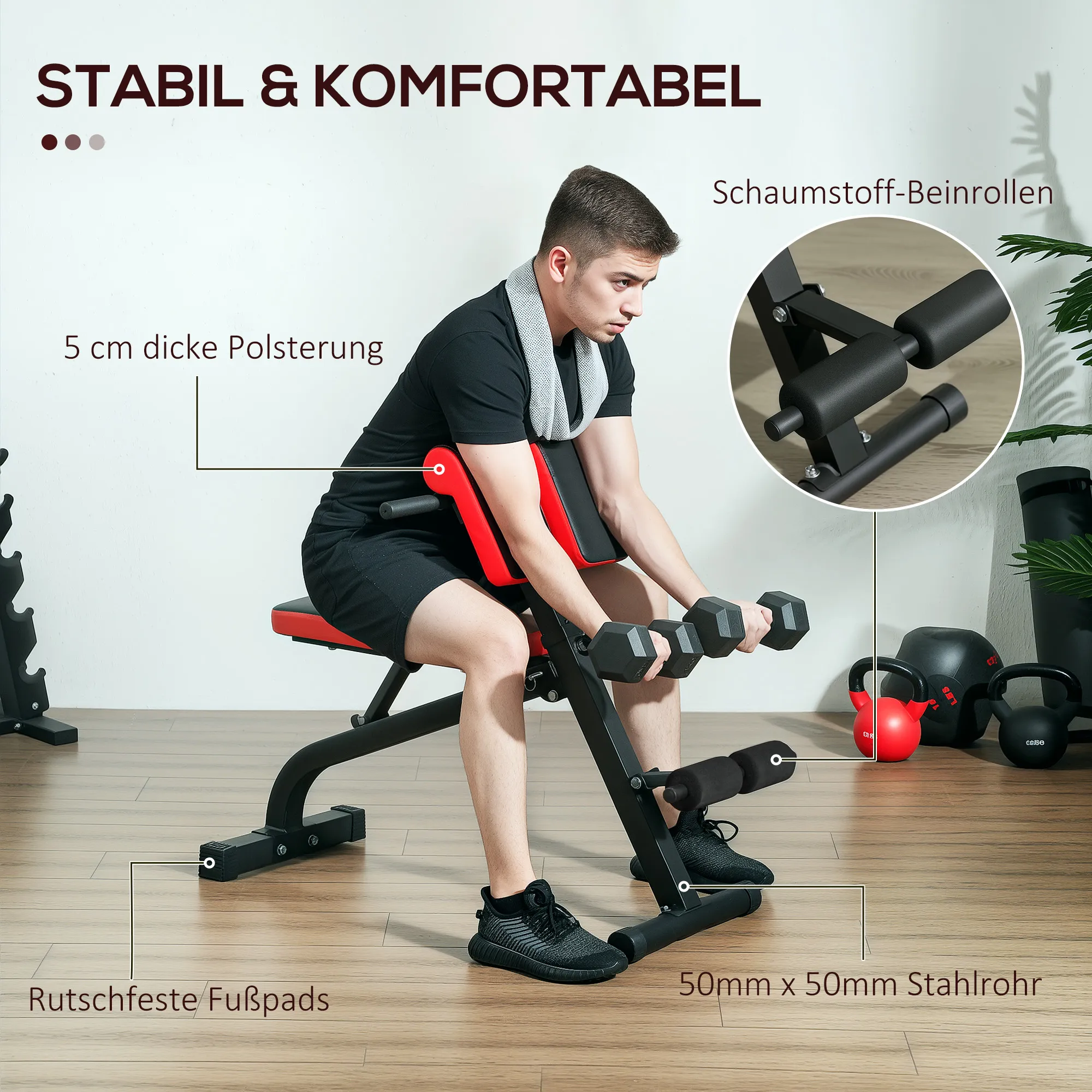 TRUUSK Verstelbare Haltersbank – Opvouwbaar – Staal – Voor Biceps Curls – Lange Halter – Tot 120 Kg – 103 X 65 X 67-98 Cm – Zwart - Afbeelding 8