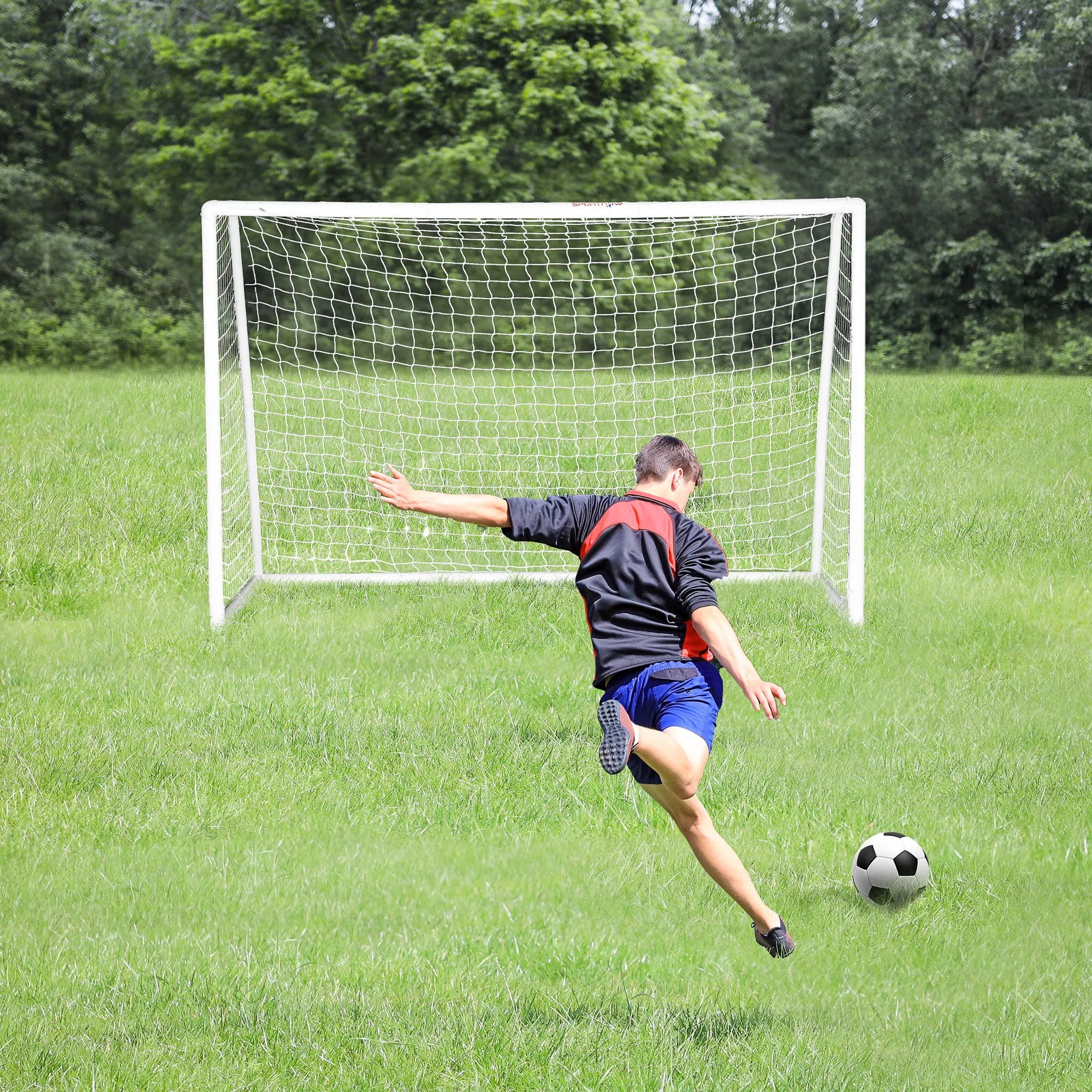 SPORTNOW Voetbaldoel, Robuust Net, Kunststof Frame, Haringen, 300L X 120B X 200H Cm, Wit - Afbeelding 3