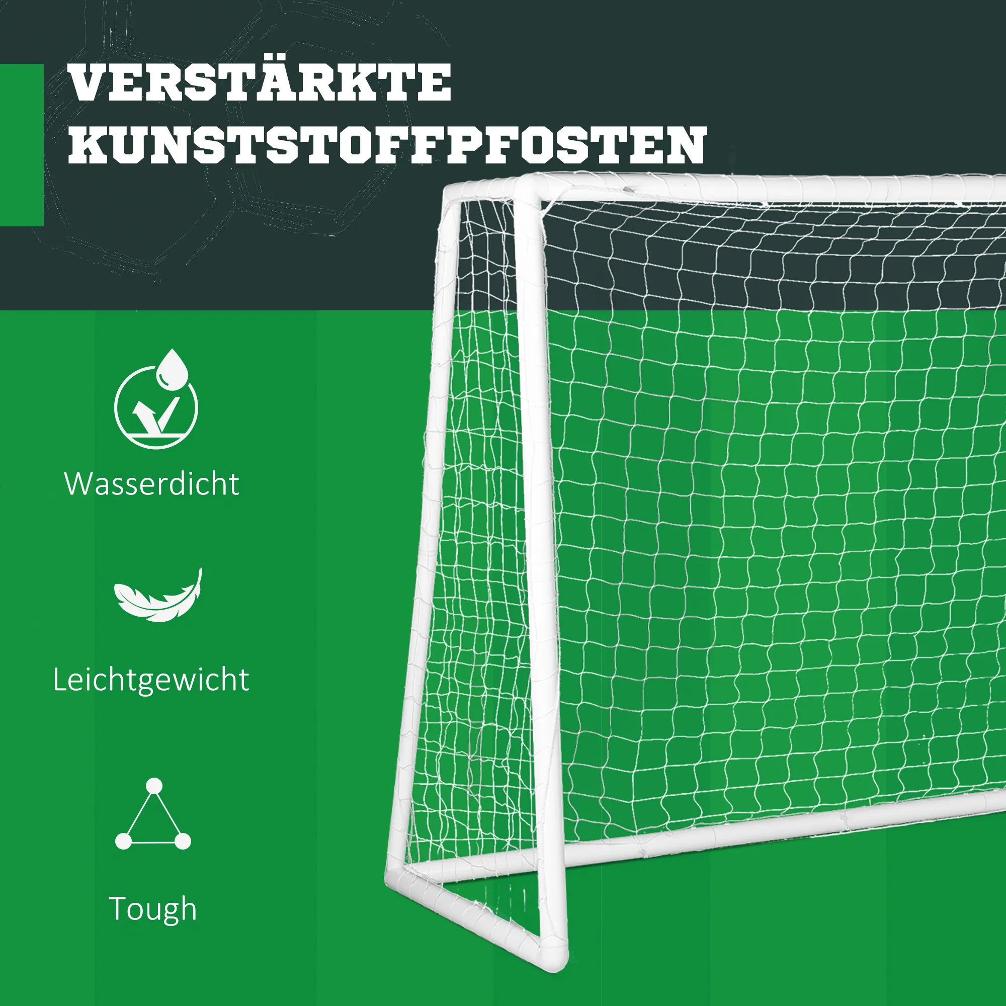 SPORTNOW Voetbaldoel, Robuust Net, Kunststof Frame, Haringen, 300L X 120B X 200H Cm, Wit - Afbeelding 6