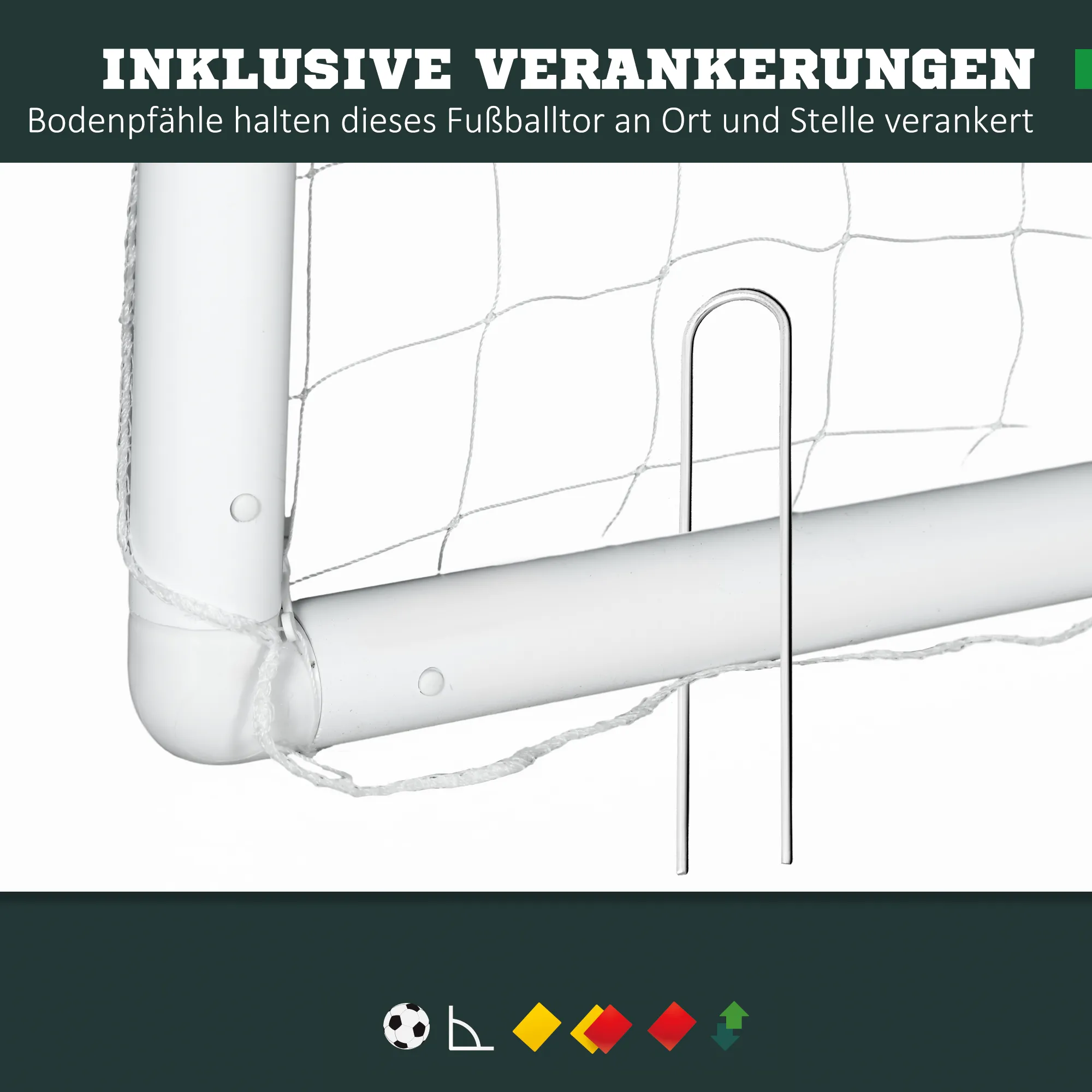 SPORTNOW Voetbaldoel, Robuust Net, Kunststof Frame, Haringen, 300L X 120B X 200H Cm, Wit - Afbeelding 7