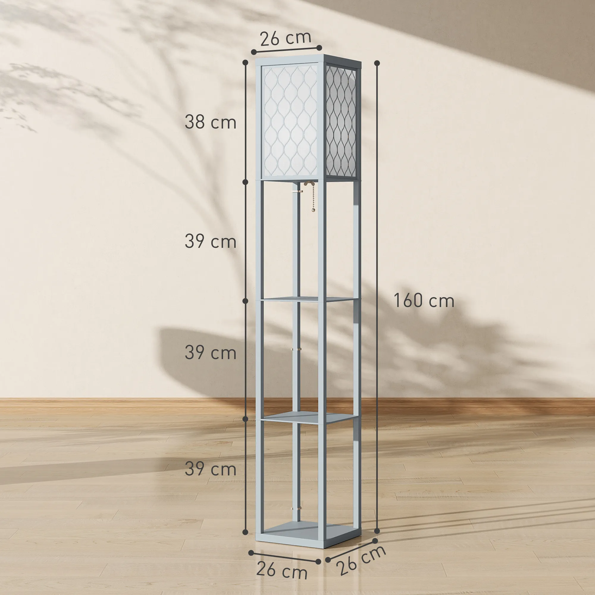 TRUUSK Staande Lamp Met Plank – 3 Vakken – Compacte Afmetingen – MDF – Lichtgrijs - Afbeelding 4
