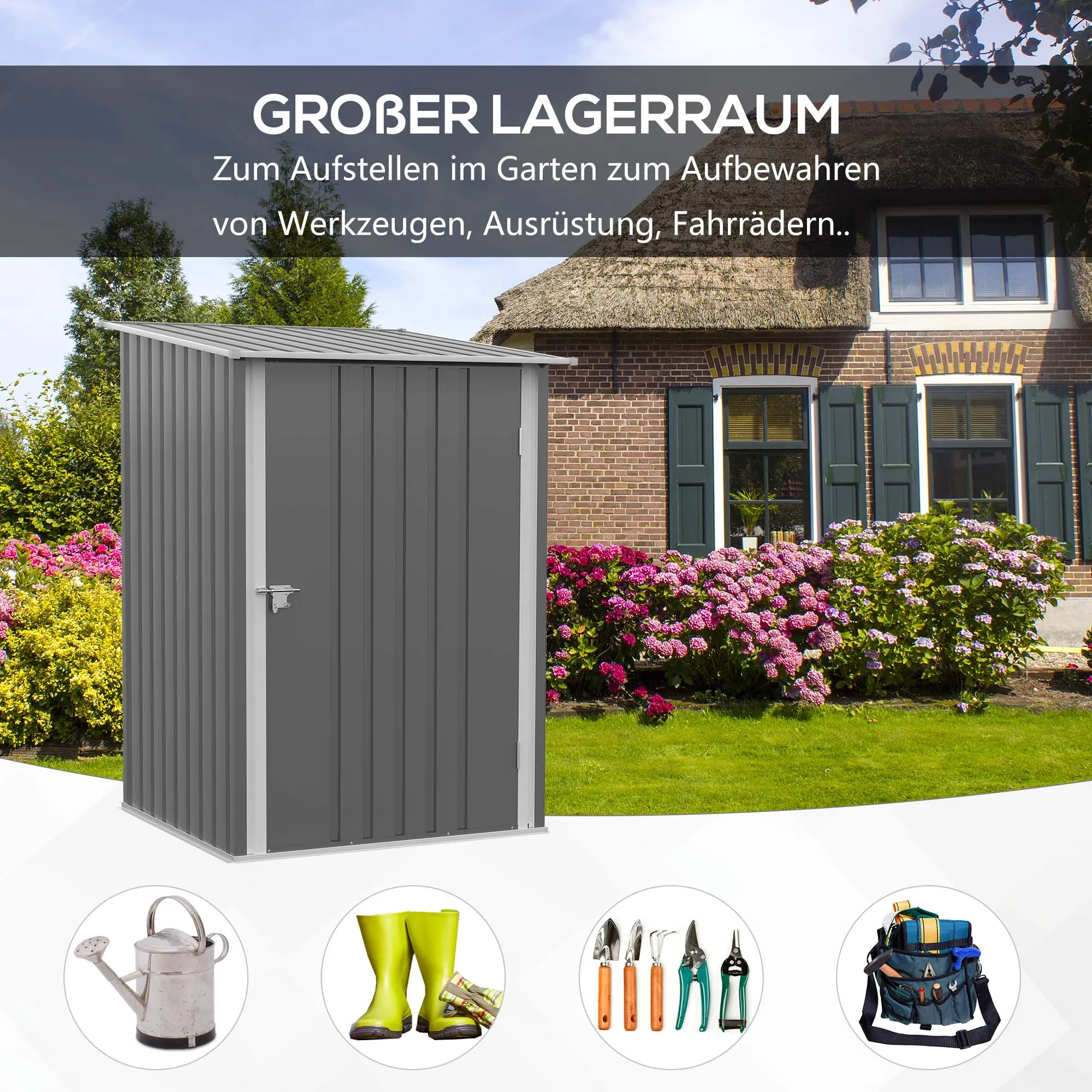 TRUUSK Stalen Gereedschapshuis – Afsluitbare Tuinkast – Lessenaarsdak – 100x103x160cm – Grijs - Afbeelding 5