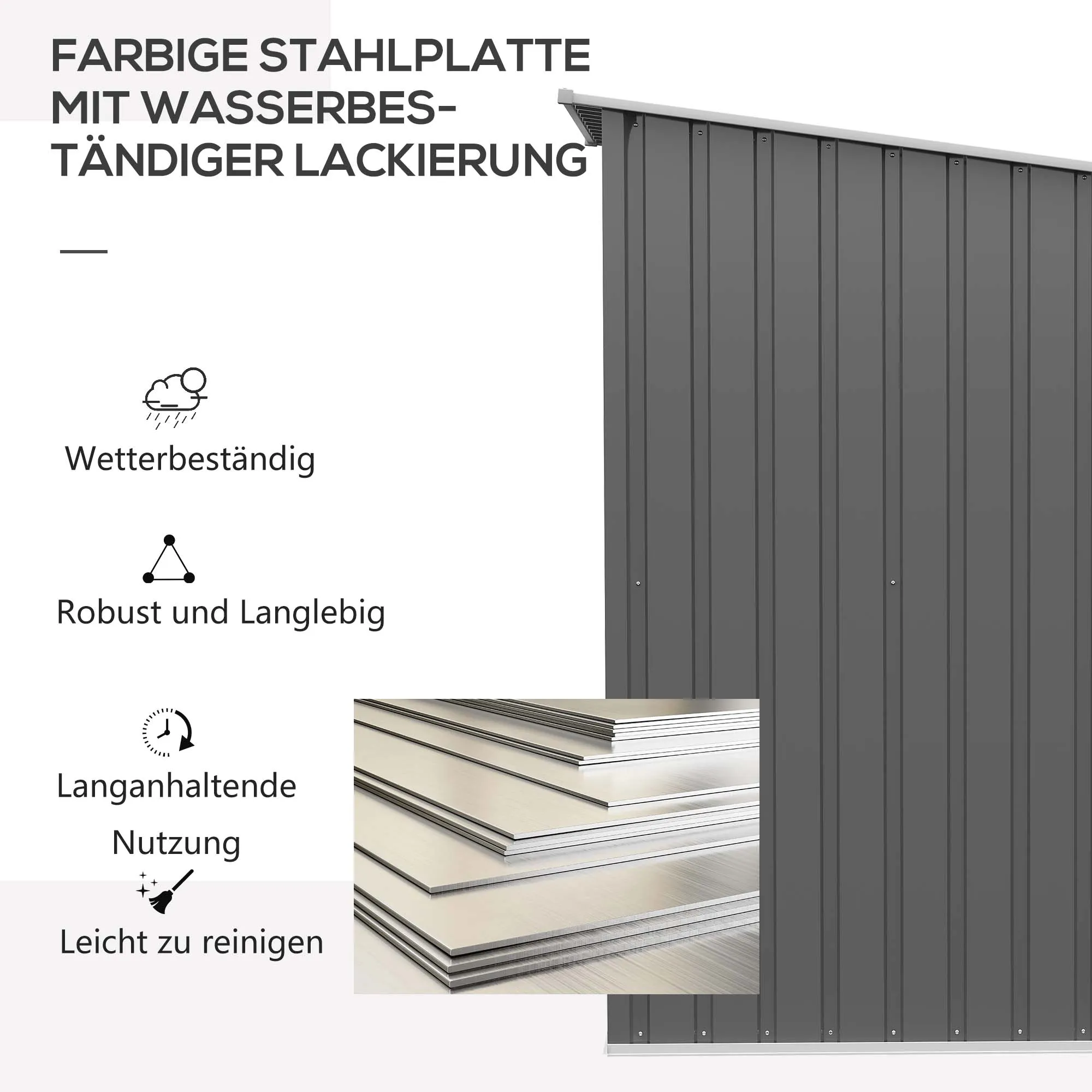 TRUUSK Stalen Gereedschapshuis – Afsluitbare Tuinkast – Lessenaarsdak – 100x103x160cm – Grijs - Afbeelding 6