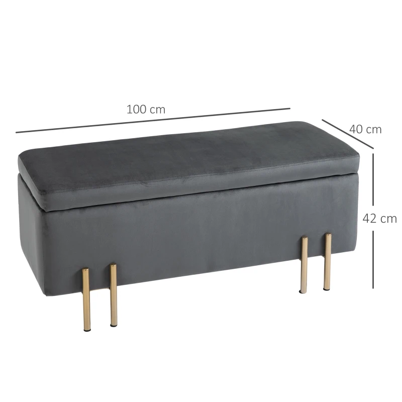 TRUUSK Gestoffeerde Bank Met Opbergruimte – Borstbank – Donkergrijs – 100 x 40 x 42 cm - Afbeelding 4