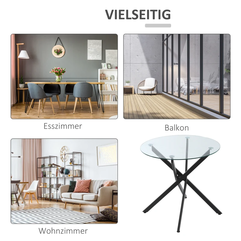 TRUUSK Ronde Bijzettafel met Veiligheidsglas – Moderne Salontafel – Geschikt voor Woonkamer en Slaapkamer – Metaal – Zwart – 80 x - Afbeelding 8