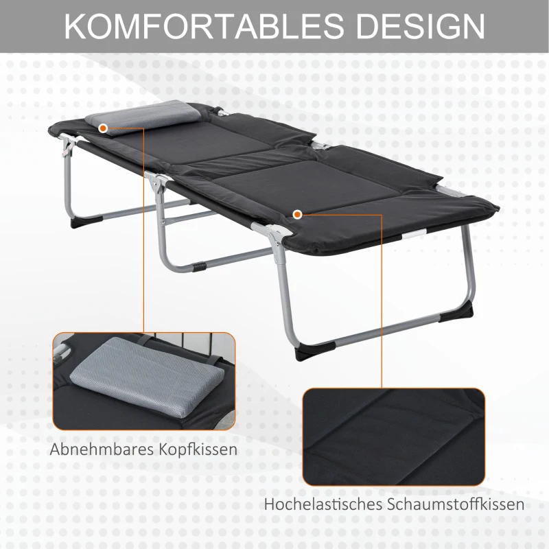 TRUUSK Campingbed Opklapbaar – Met Kussen en Ligstoel – Voor Outdoor, Kamperen en Reizen – Zwart/Zilver – 183 x 66 x 33 cm - Afbeelding 7