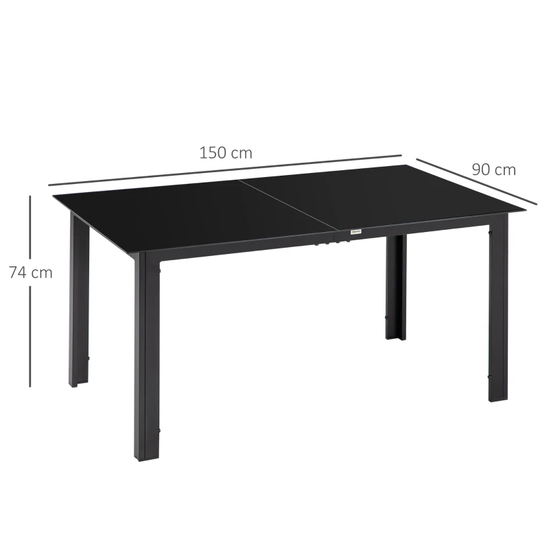 TRUUSK Garden Terrastafel 6-zits – Weerbestendig Gehard Glas – 150cm x 90cm x 74cm – Zwart - Afbeelding 4