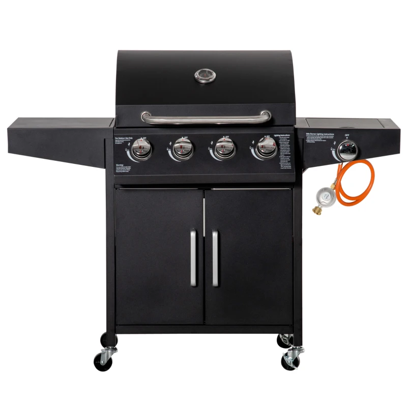 TRUUSK Gasgrill BBQ Met 3 Branders – Mobiele Grillwagen Met 4 Wielen – Bijzettafels – Drukregelaar en Slangen – Multifunctioneel - Afbeelding 2