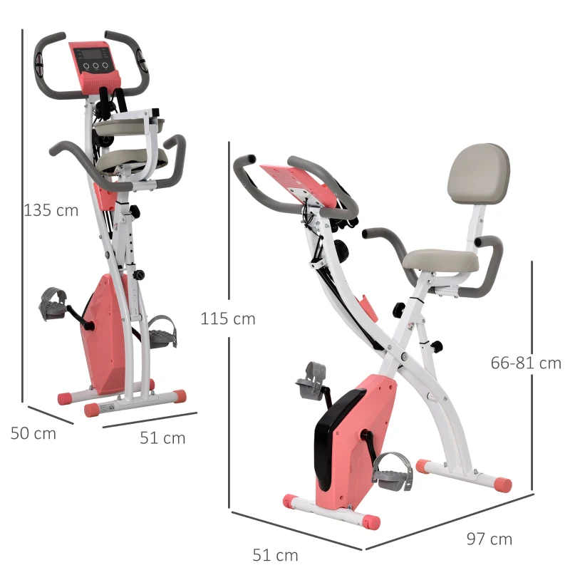 TRUUSK Opvouwbare Hometrainer X-Bike 2-in-1 – LCD Display – 8 Weerstandsniveaus – Spankabels – Staal – Roze – 107x52x110 cm - Afbeelding 4