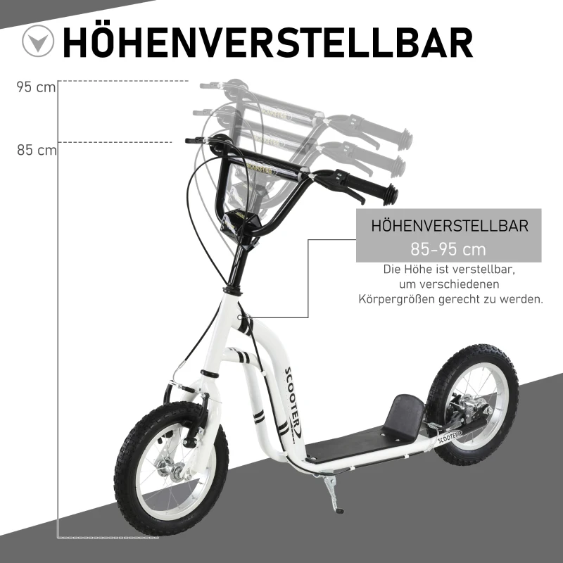 TRUUSK Kinderstep Vanaf 5 Jaar – Stadsstep Kickboard – Luchtbanden 12 Inch – Aluminium – Wit – 120 x 58 x 85-95 cm - Afbeelding 5