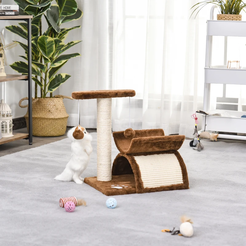TRUUSK Krabpaal Speelboom – Kattenkrabpaal Met Bal – Bruin L40 x B30 x H43 cm - Afbeelding 3